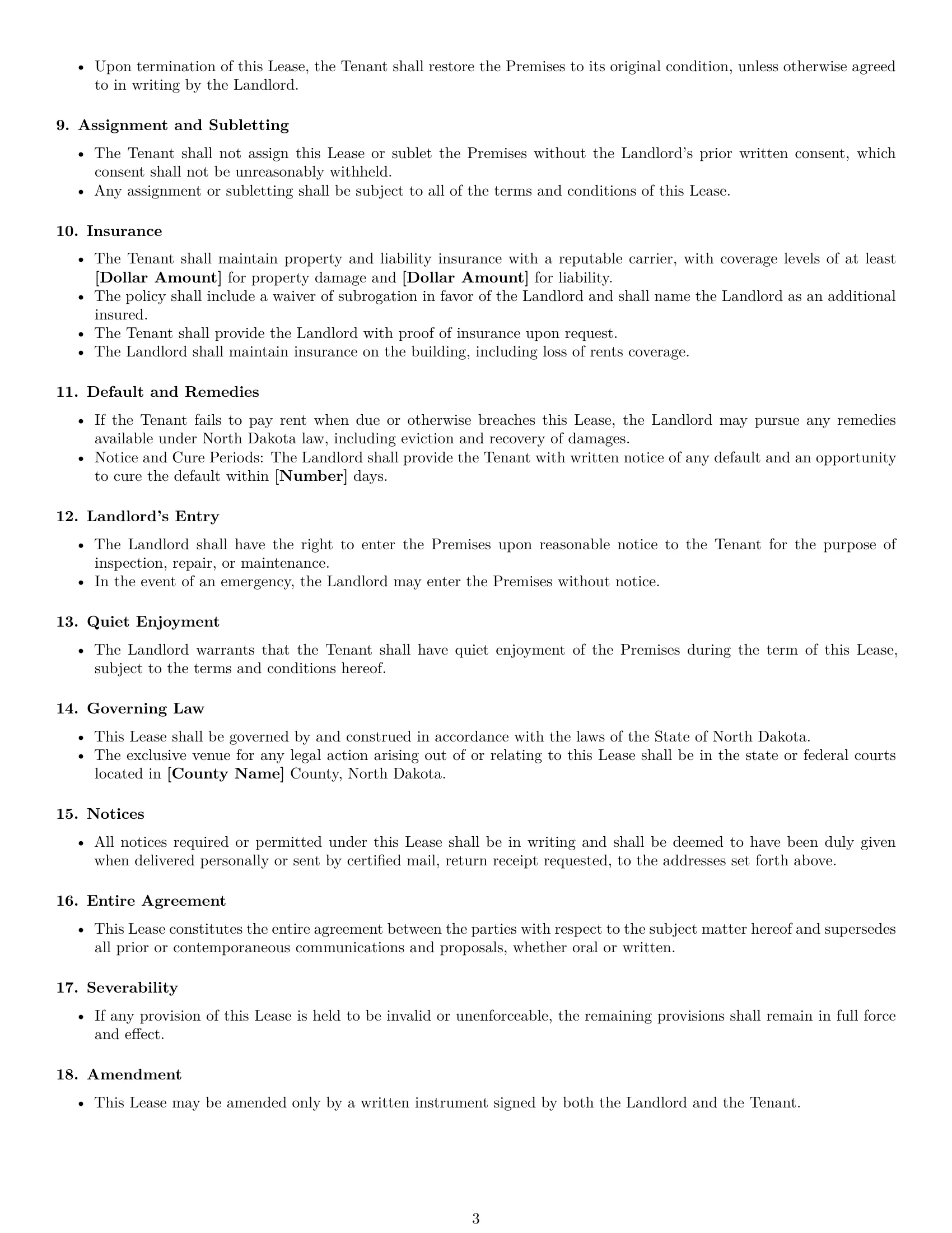 Preview page 3 of Free North Dakota retail lease agreement template