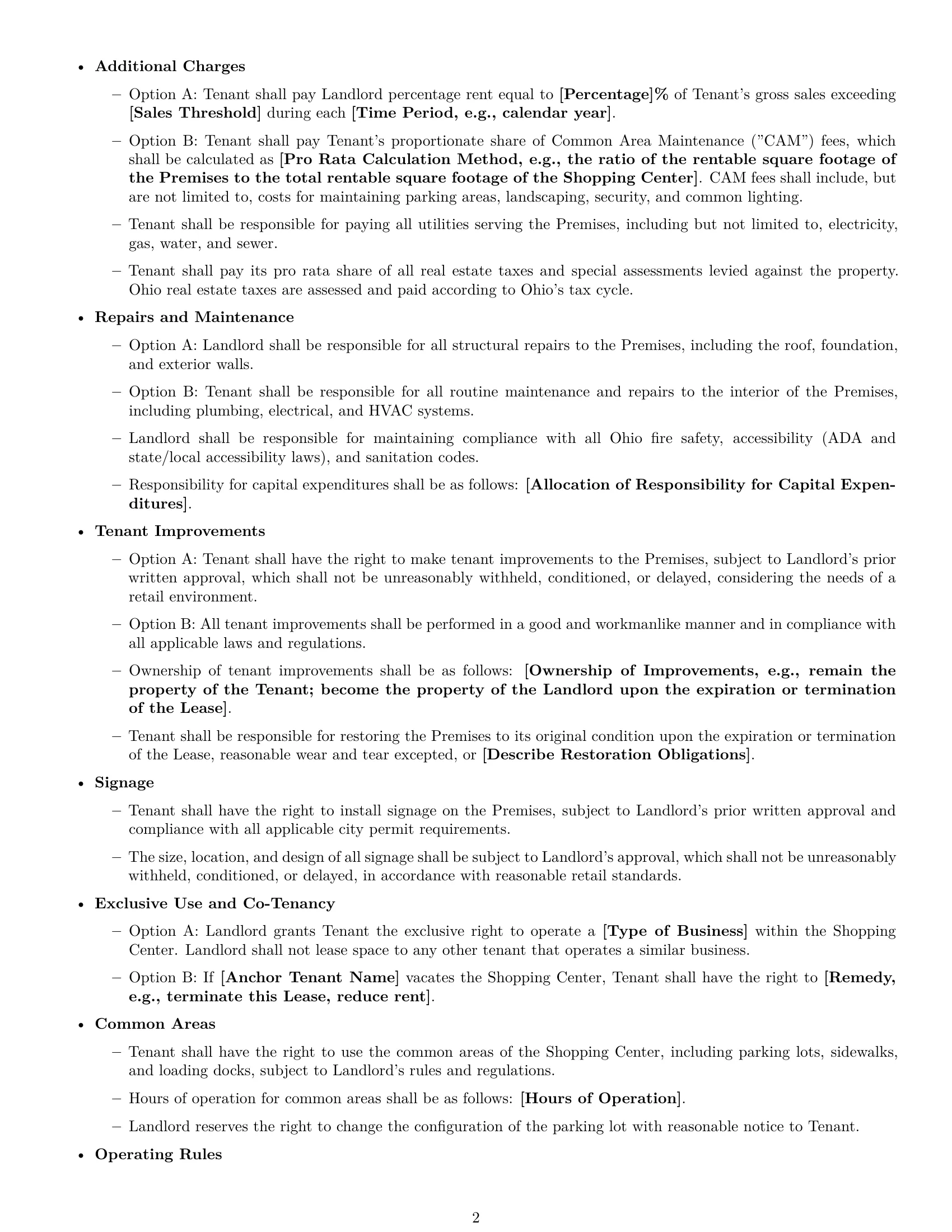 Preview page 2 of Free Ohio retail lease agreement template