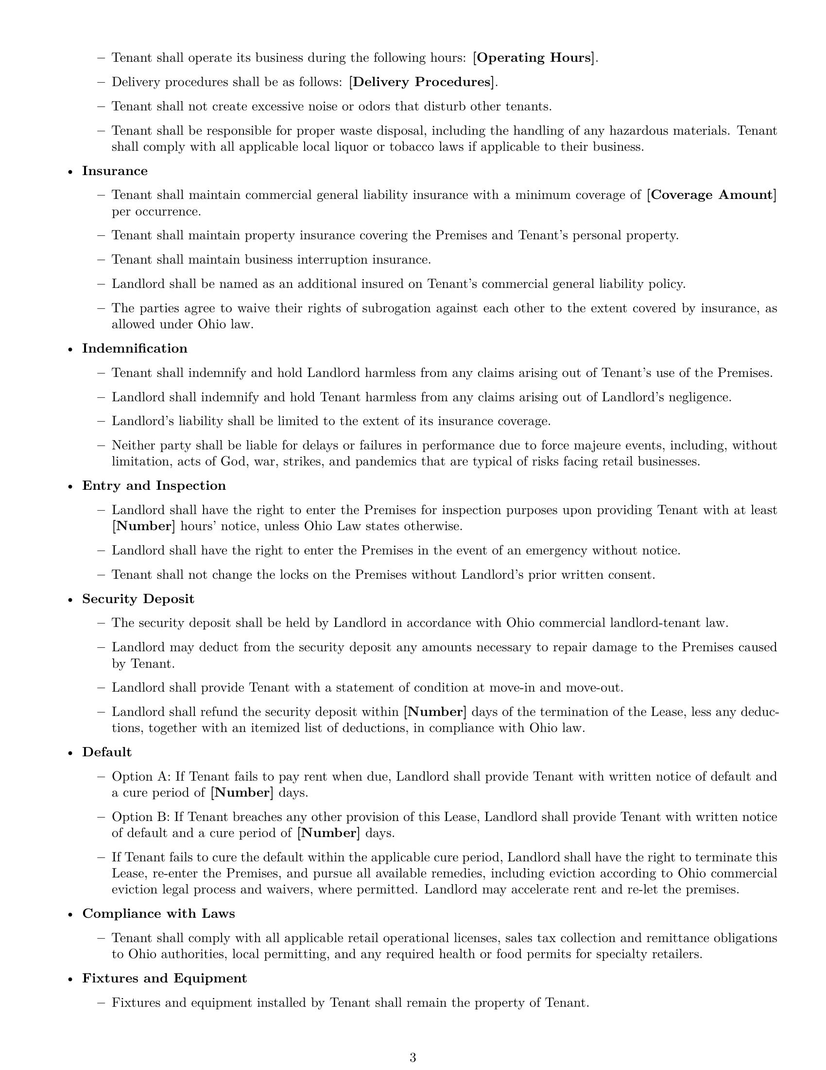 Preview page 3 of Free Ohio retail lease agreement template