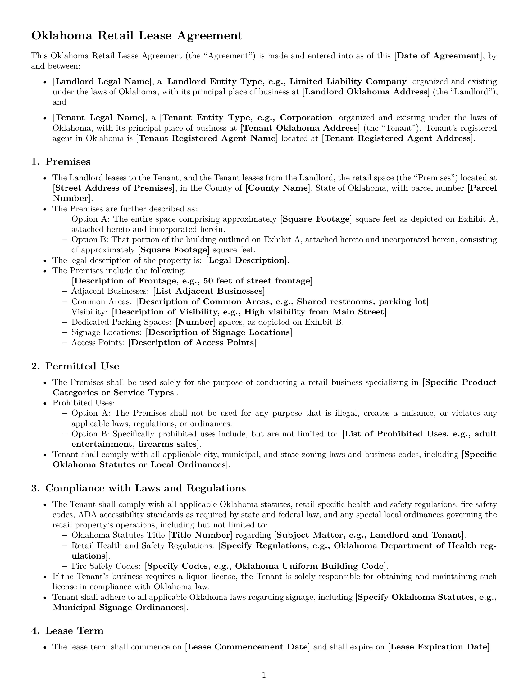 Preview page 1 of Free Oklahoma retail lease agreement template