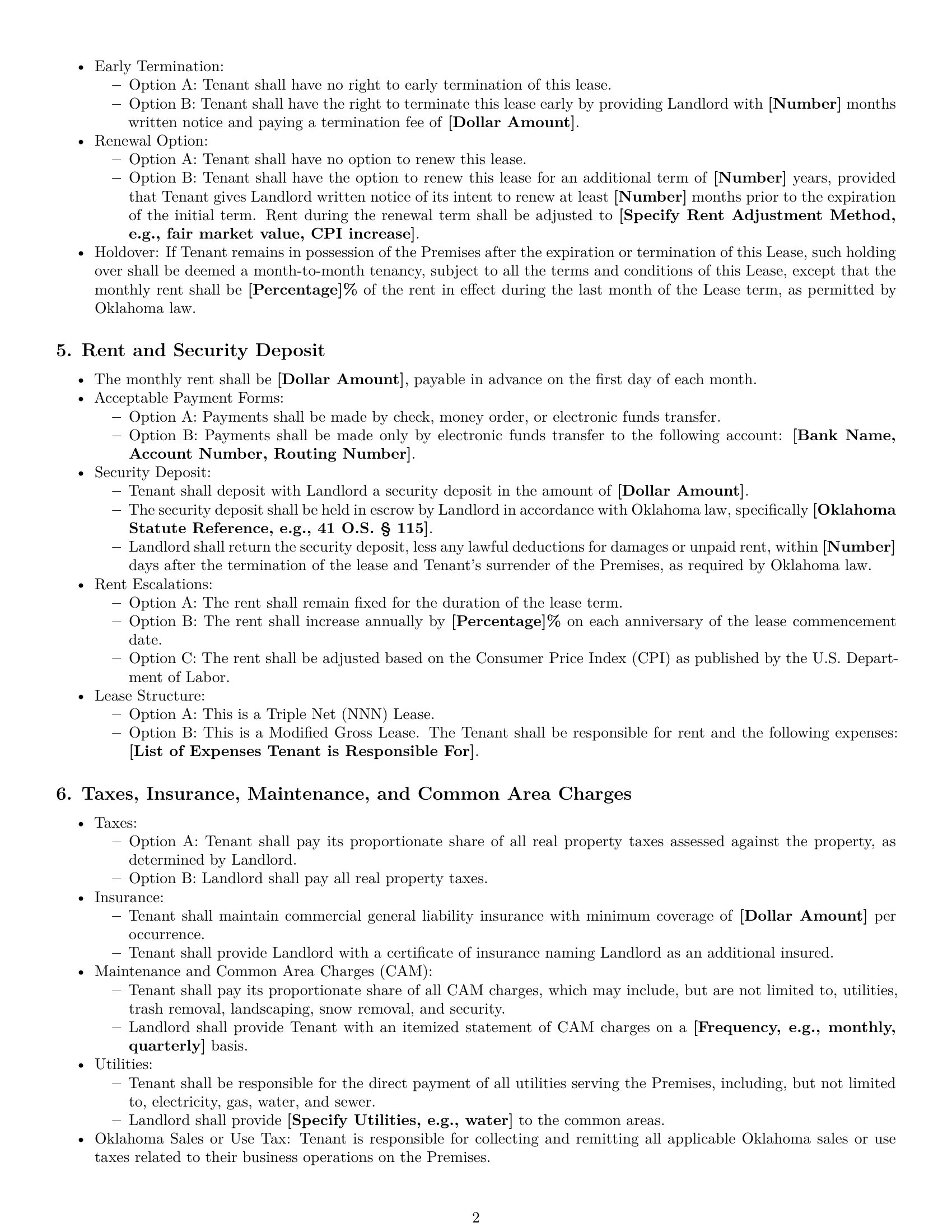 Preview page 2 of Free Oklahoma retail lease agreement template
