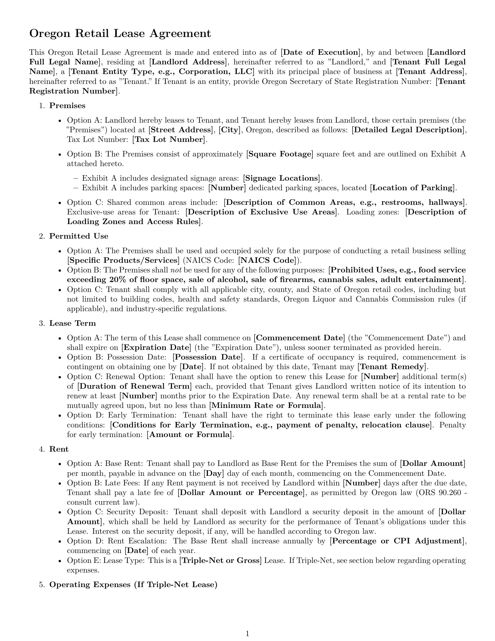 Preview page 1 of Free Oregon retail lease agreement template