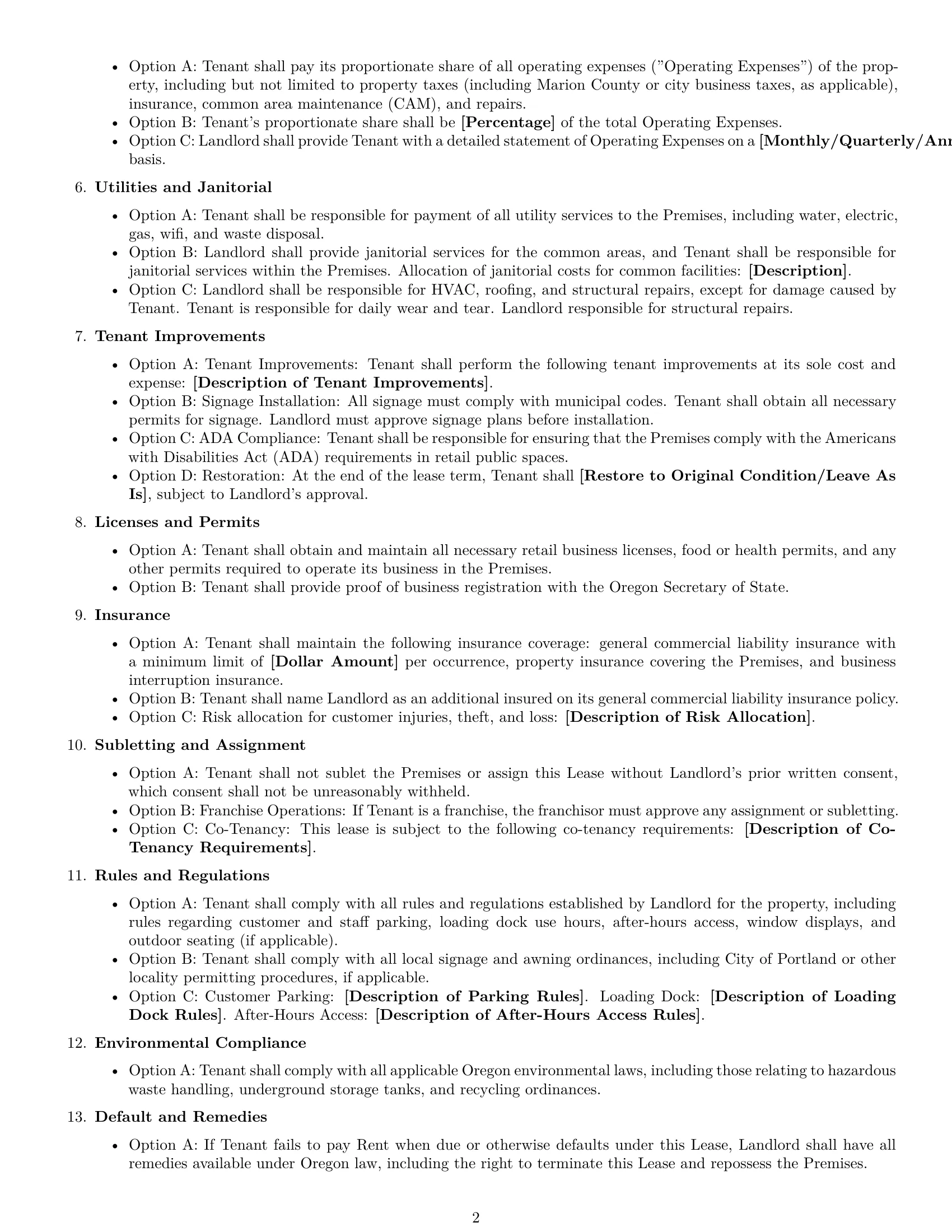 Preview page 2 of Free Oregon retail lease agreement template