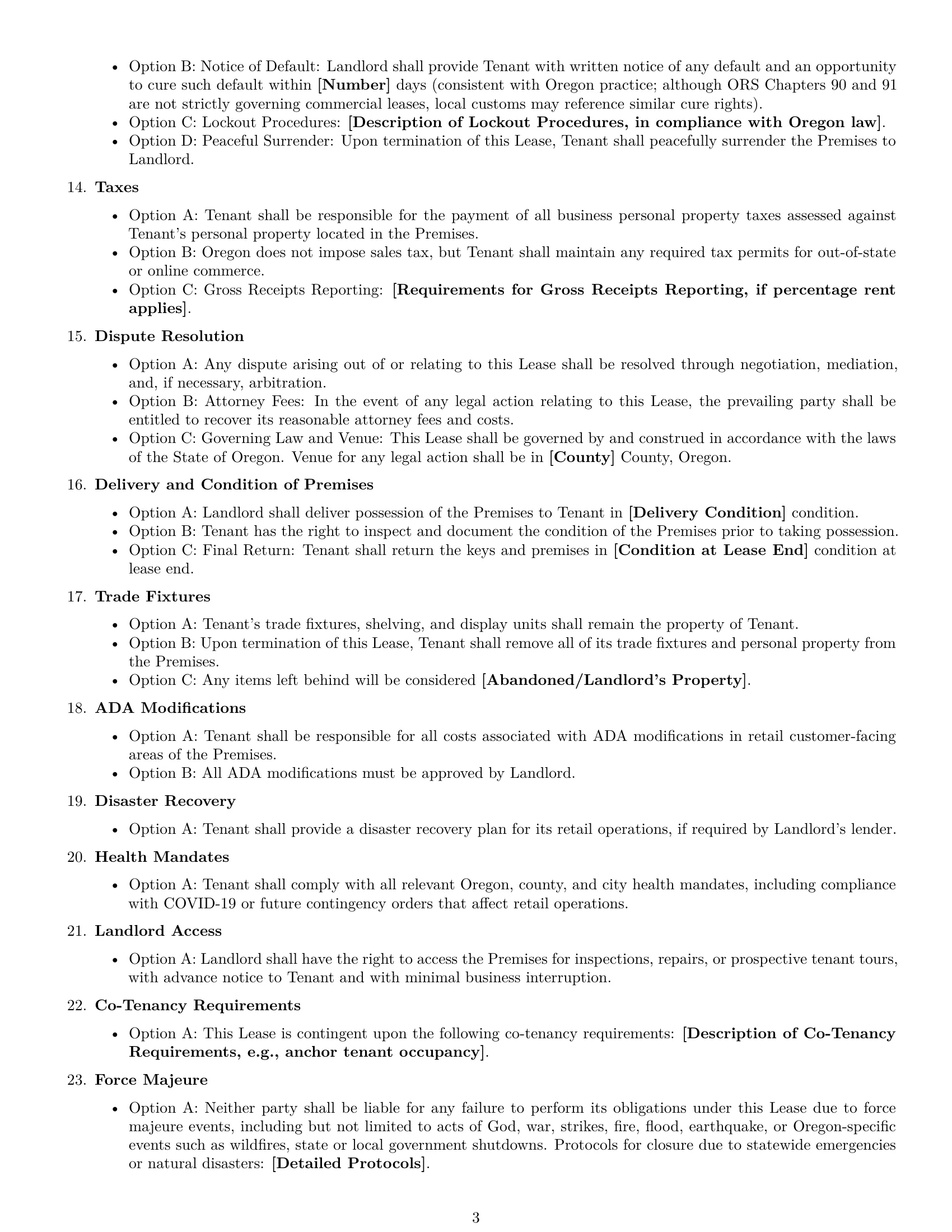 Preview page 3 of Free Oregon retail lease agreement template
