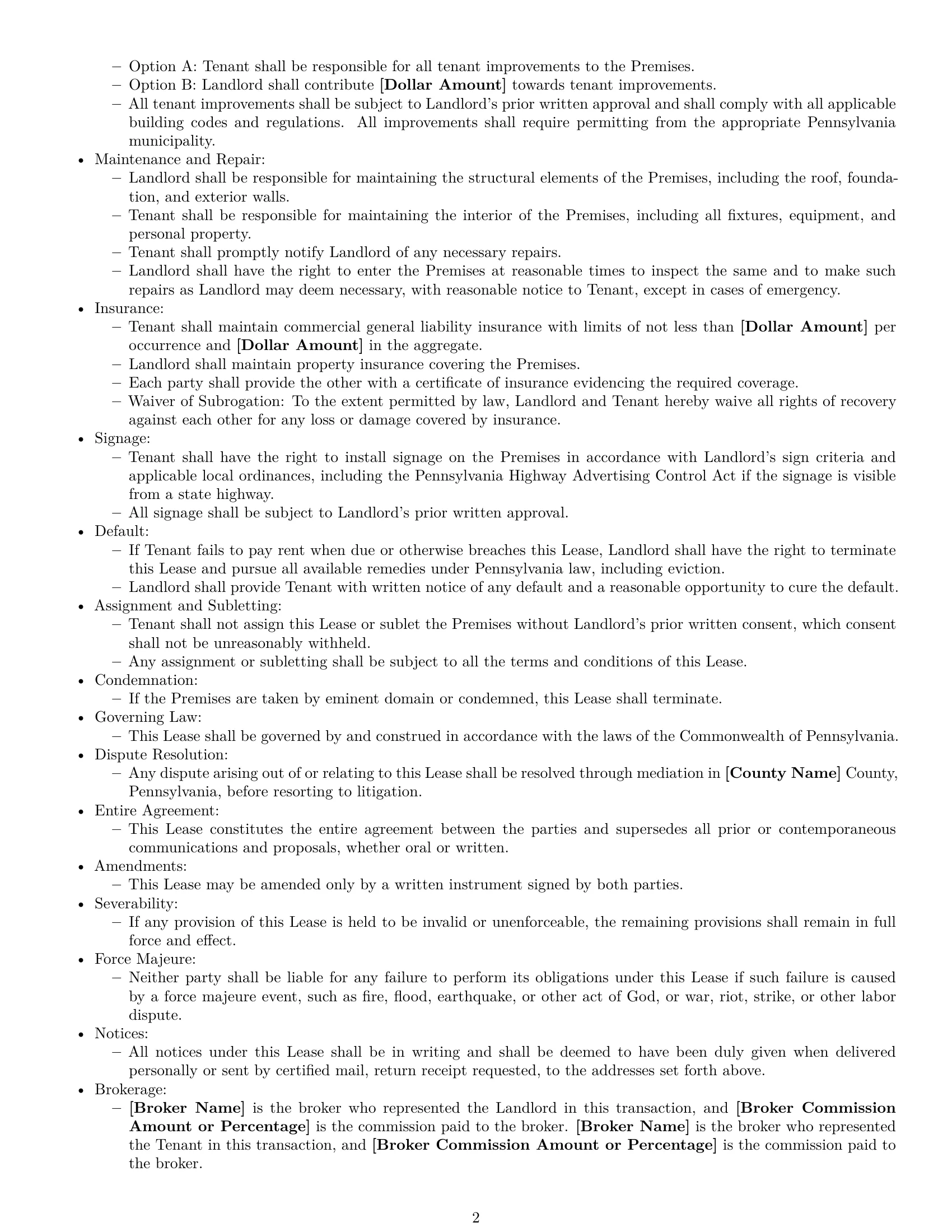 Preview page 2 of Free Pennsylvania retail lease agreement template