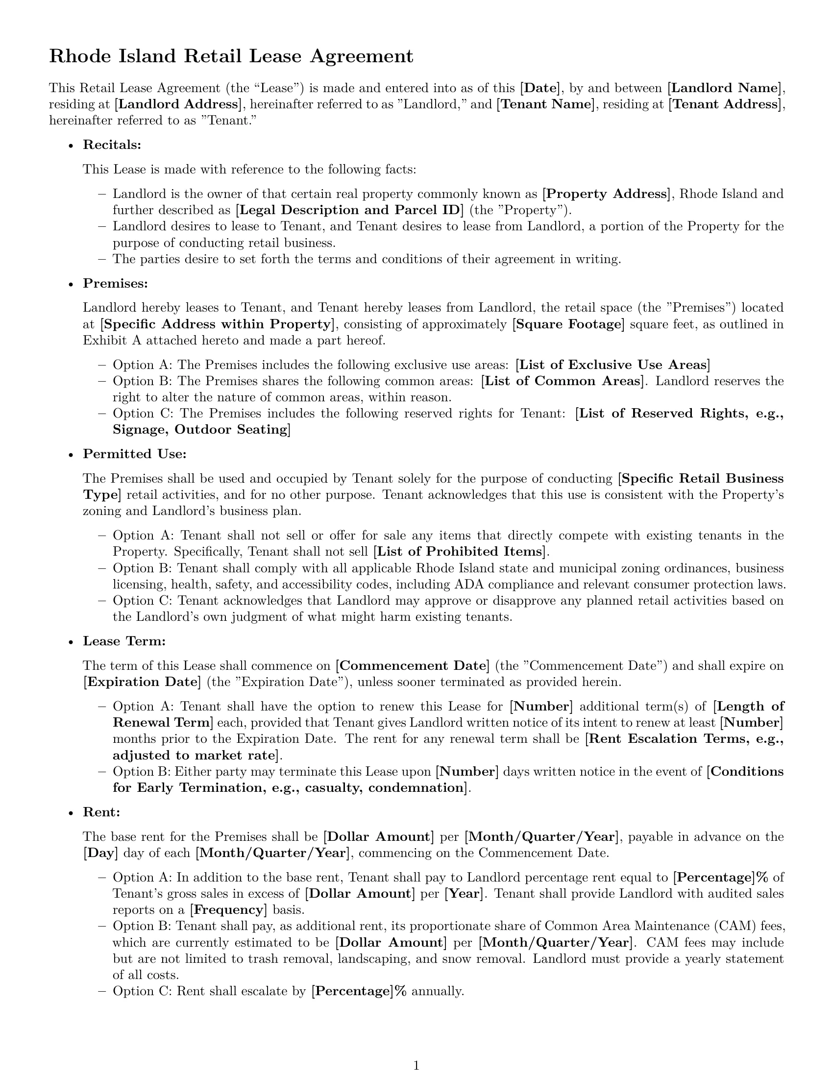 Preview page 1 of Free Rhode Island retail lease agreement template