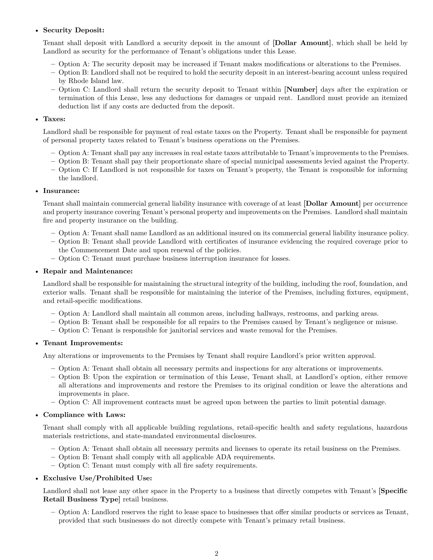 Preview page 2 of Free Rhode Island retail lease agreement template