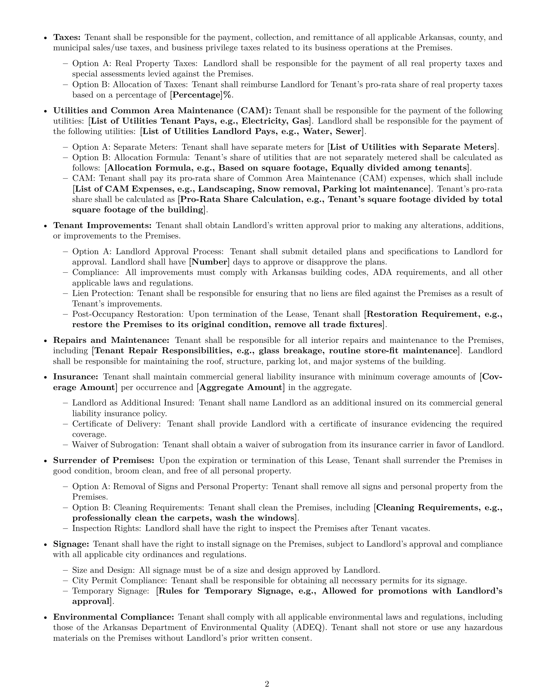 Preview page 2 of Free Arkansas retail lease agreement template