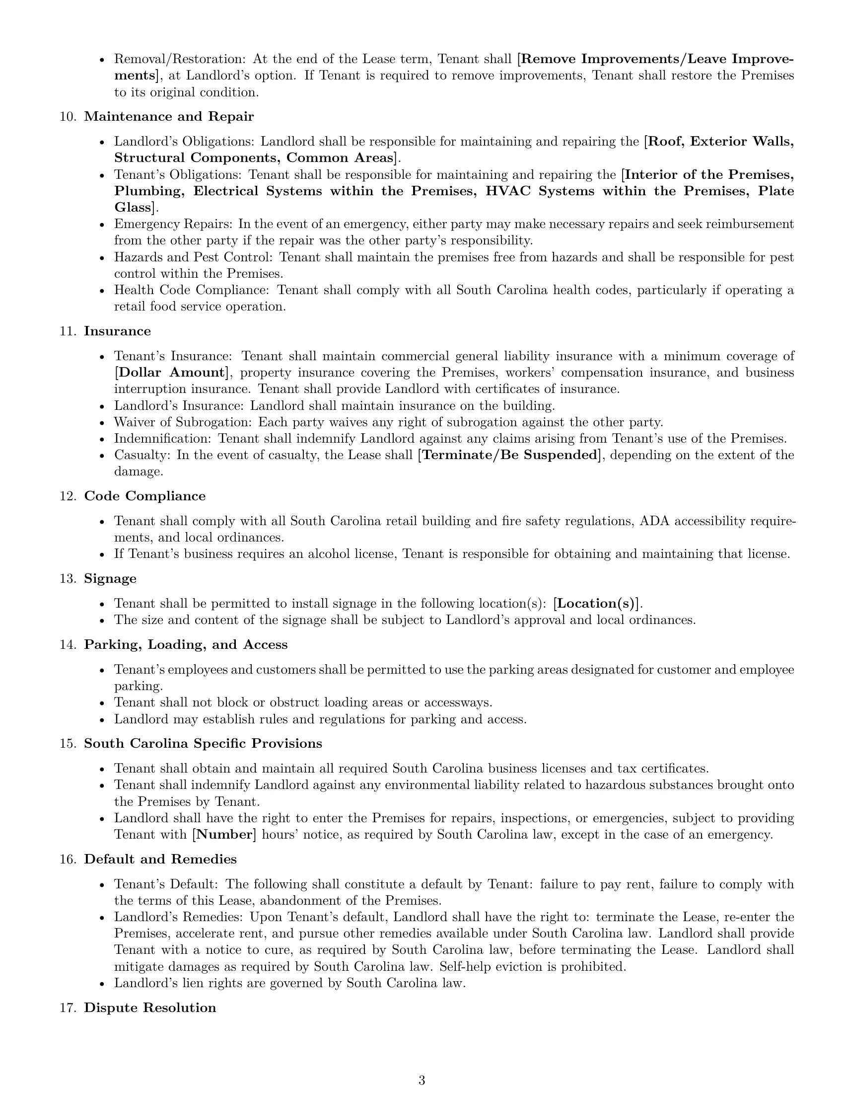 Preview page 3 of Free South Carolina retail lease agreement template