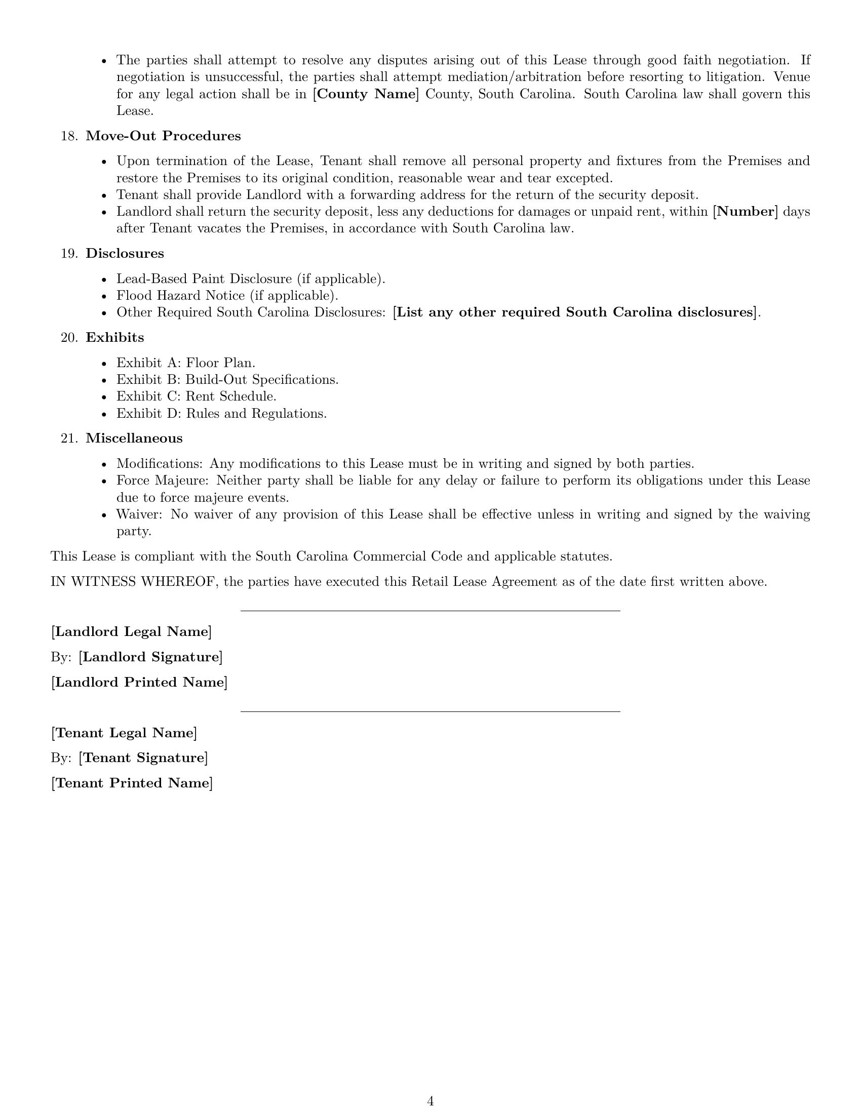 Preview page 4 of Free South Carolina retail lease agreement template