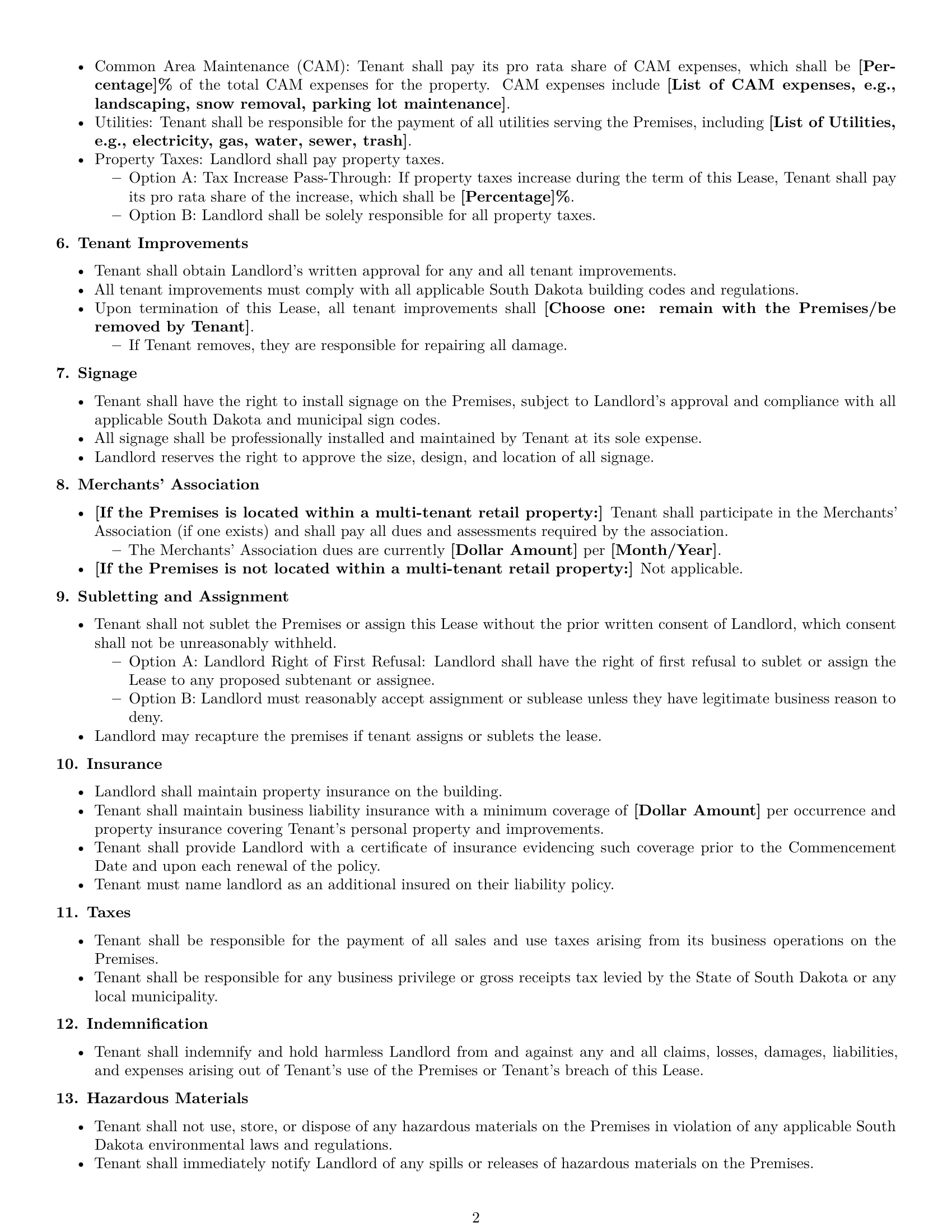 Preview page 2 of Free South Dakota retail lease agreement template