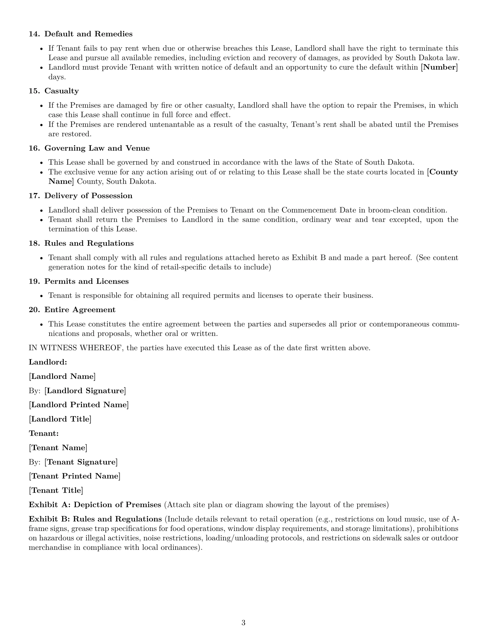 Preview page 3 of Free South Dakota retail lease agreement template