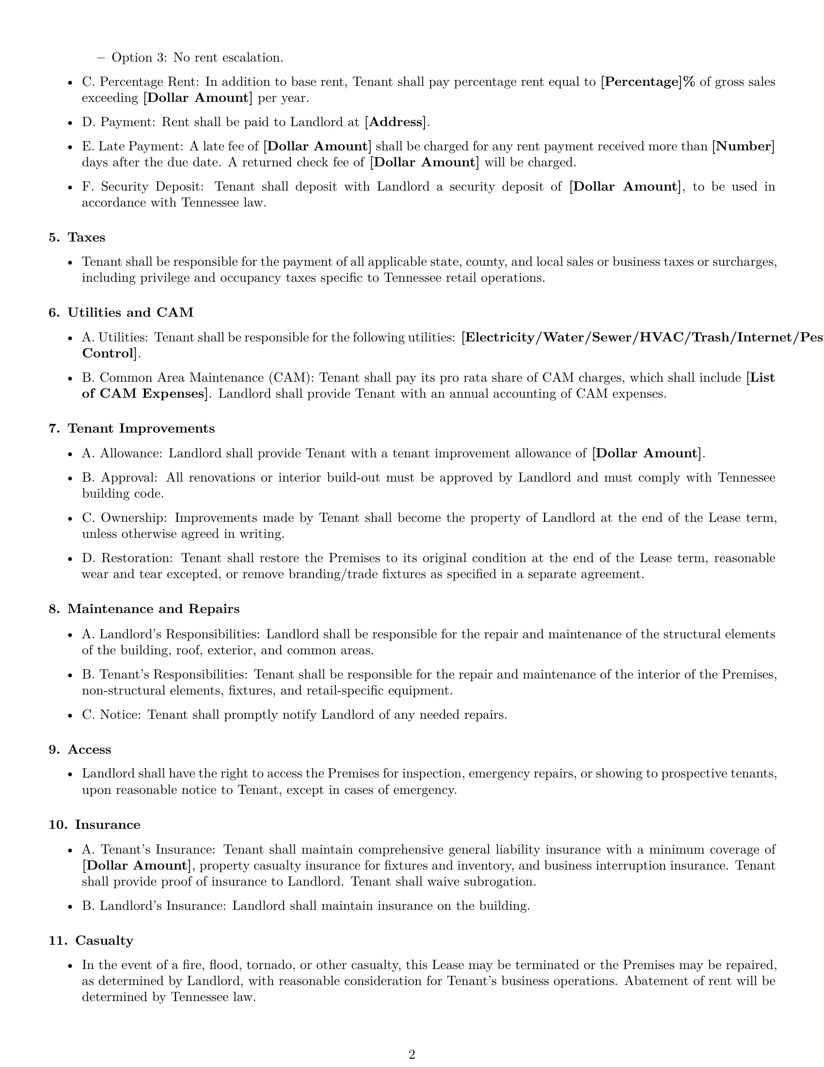 Preview page 2 of Free Tennessee retail lease agreement template