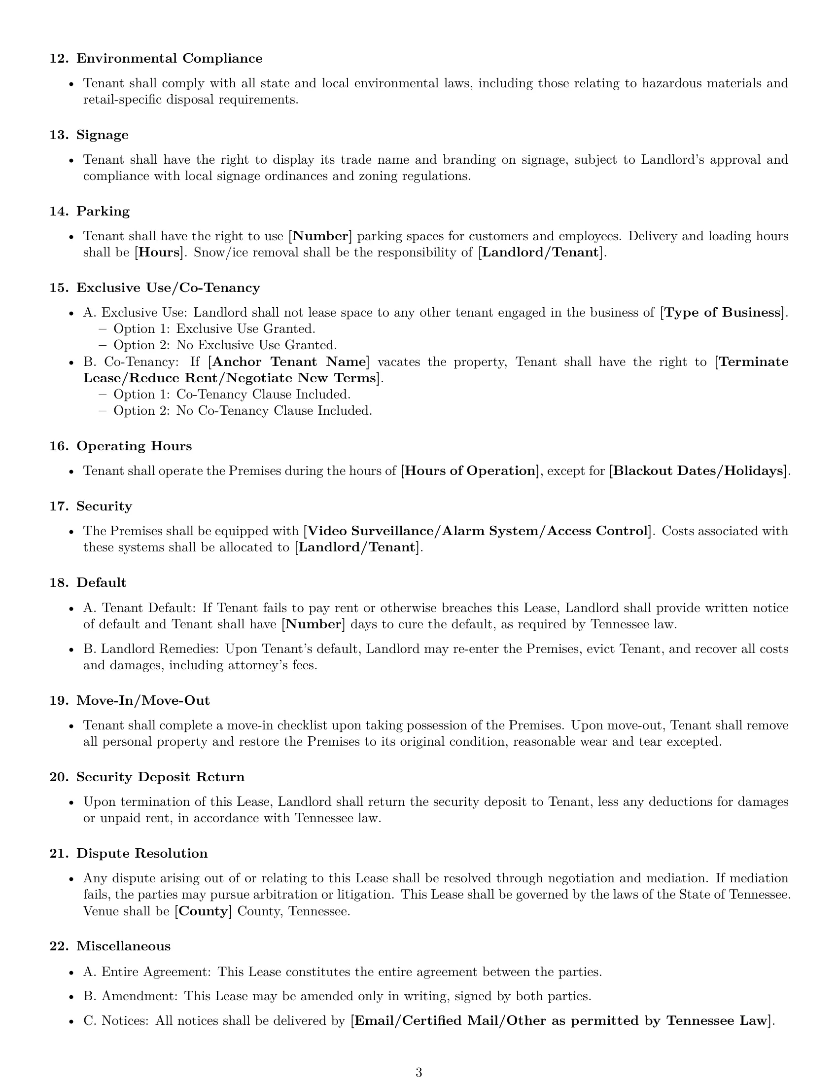 Preview page 3 of Free Tennessee retail lease agreement template