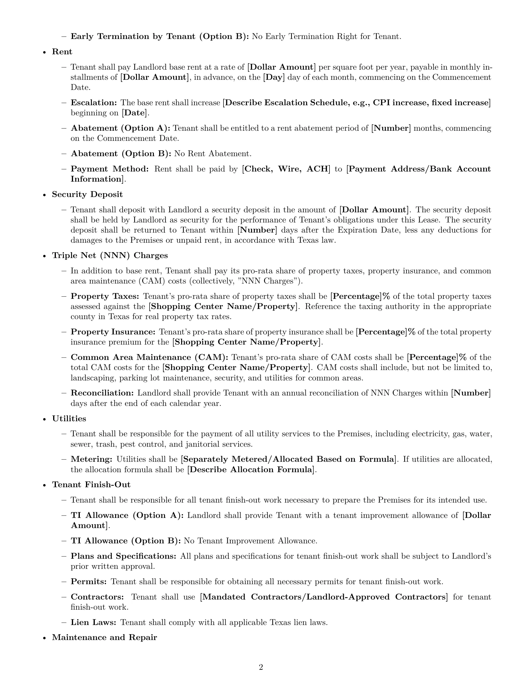 Preview page 2 of Free Texas retail lease agreement template