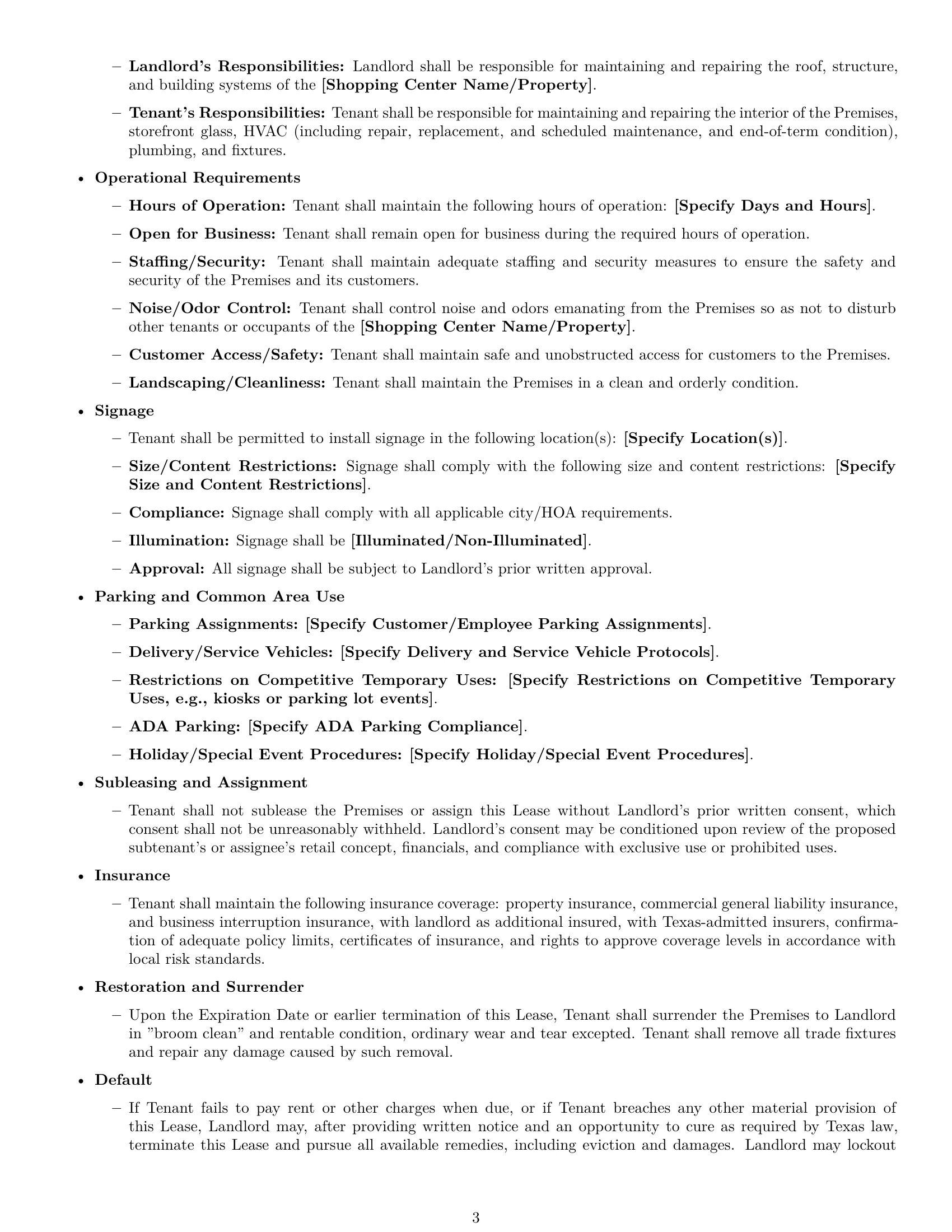 Preview page 3 of Free Texas retail lease agreement template