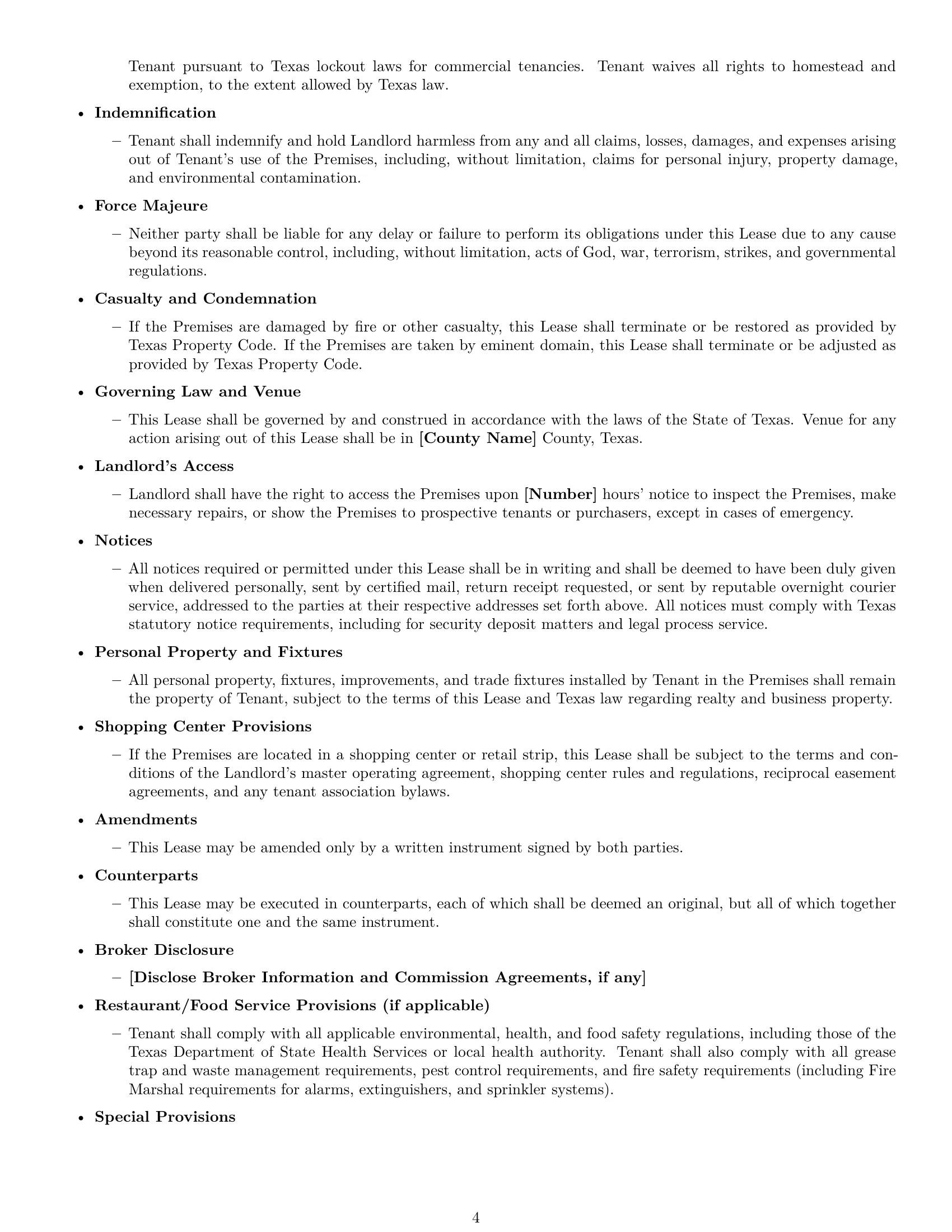 Preview page 4 of Free Texas retail lease agreement template