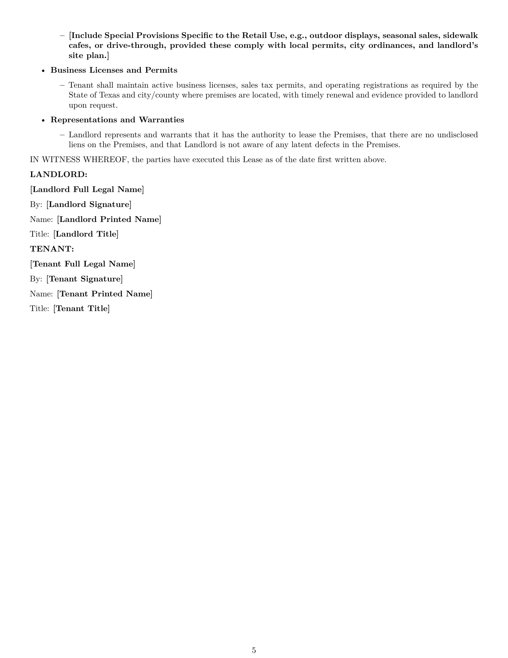 Preview page 5 of Free Texas retail lease agreement template
