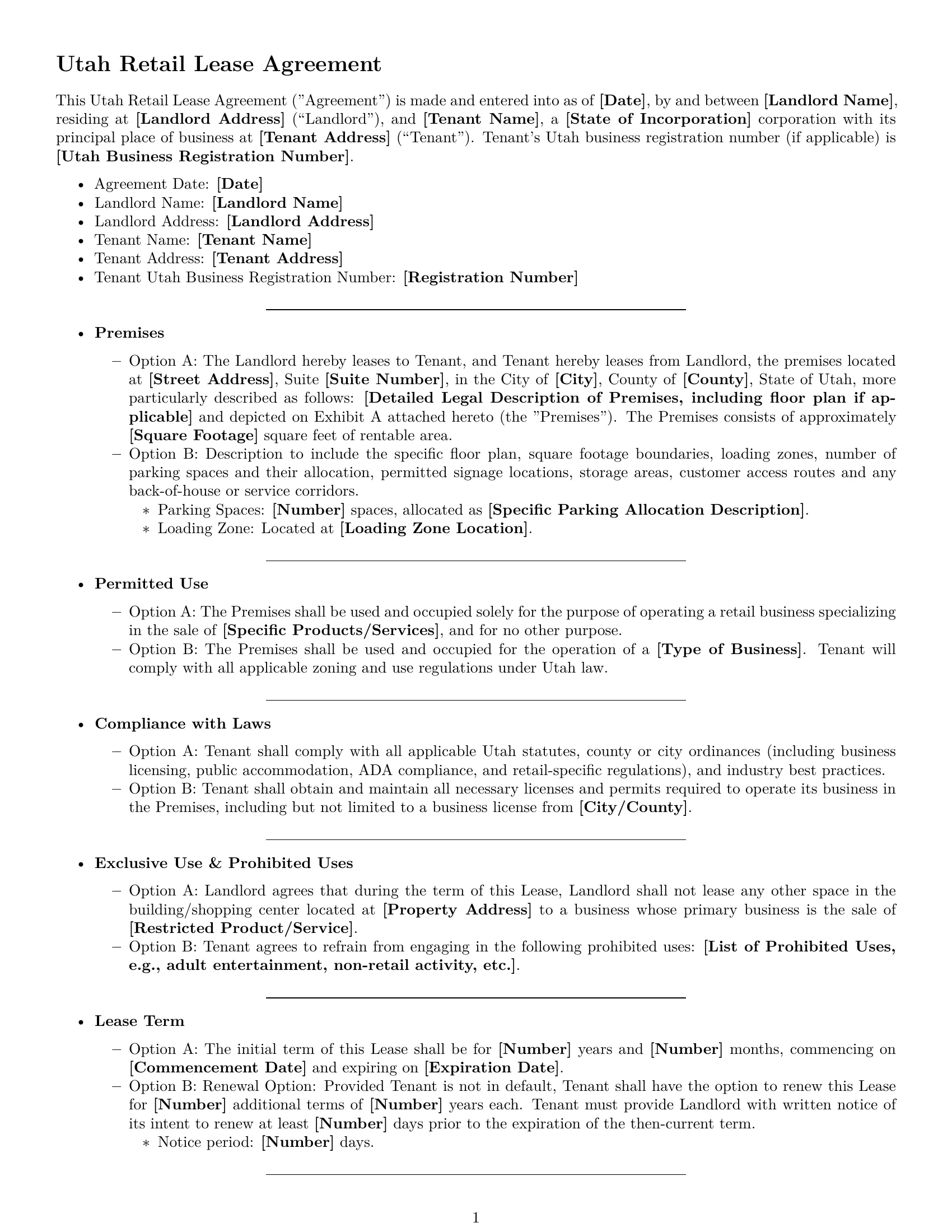 Preview page 1 of Free Utah retail lease agreement template