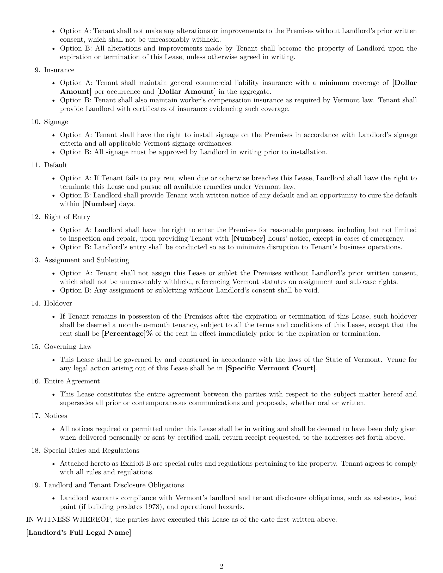 Preview page 2 of Free Vermont retail lease agreement template