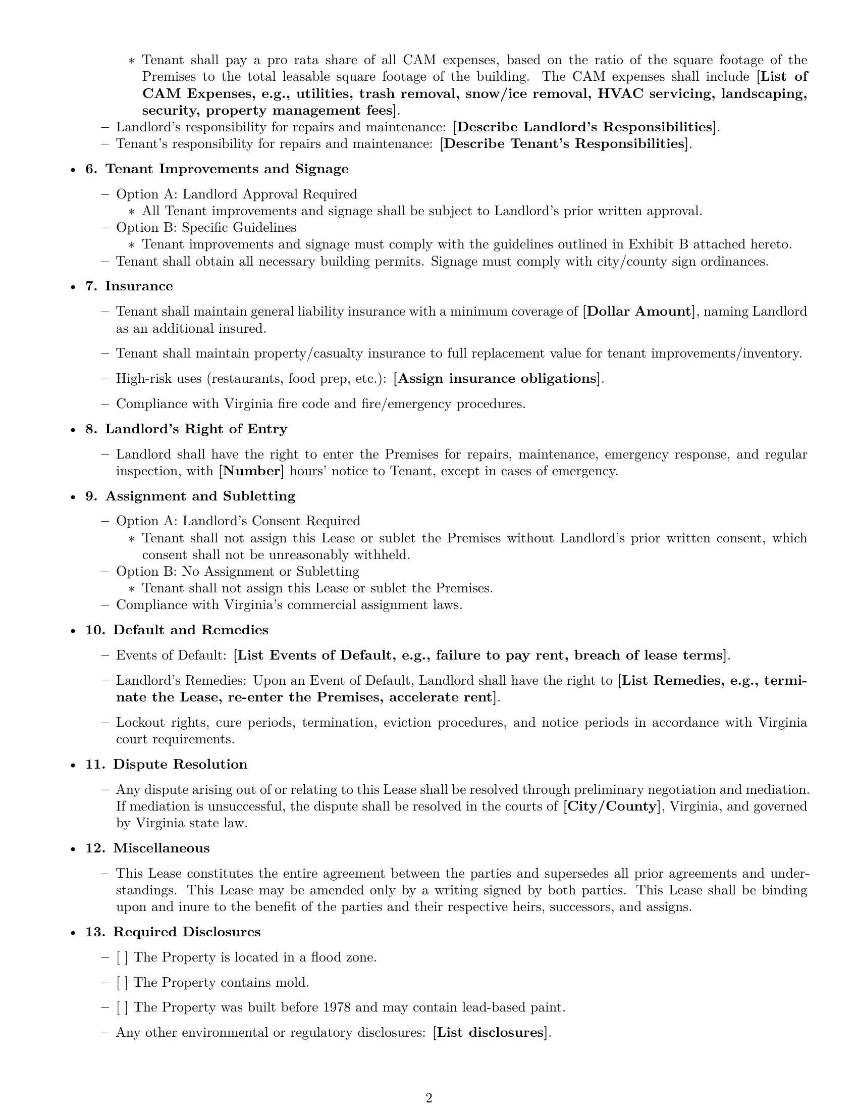 Preview page 2 of Free Virginia retail lease agreement template