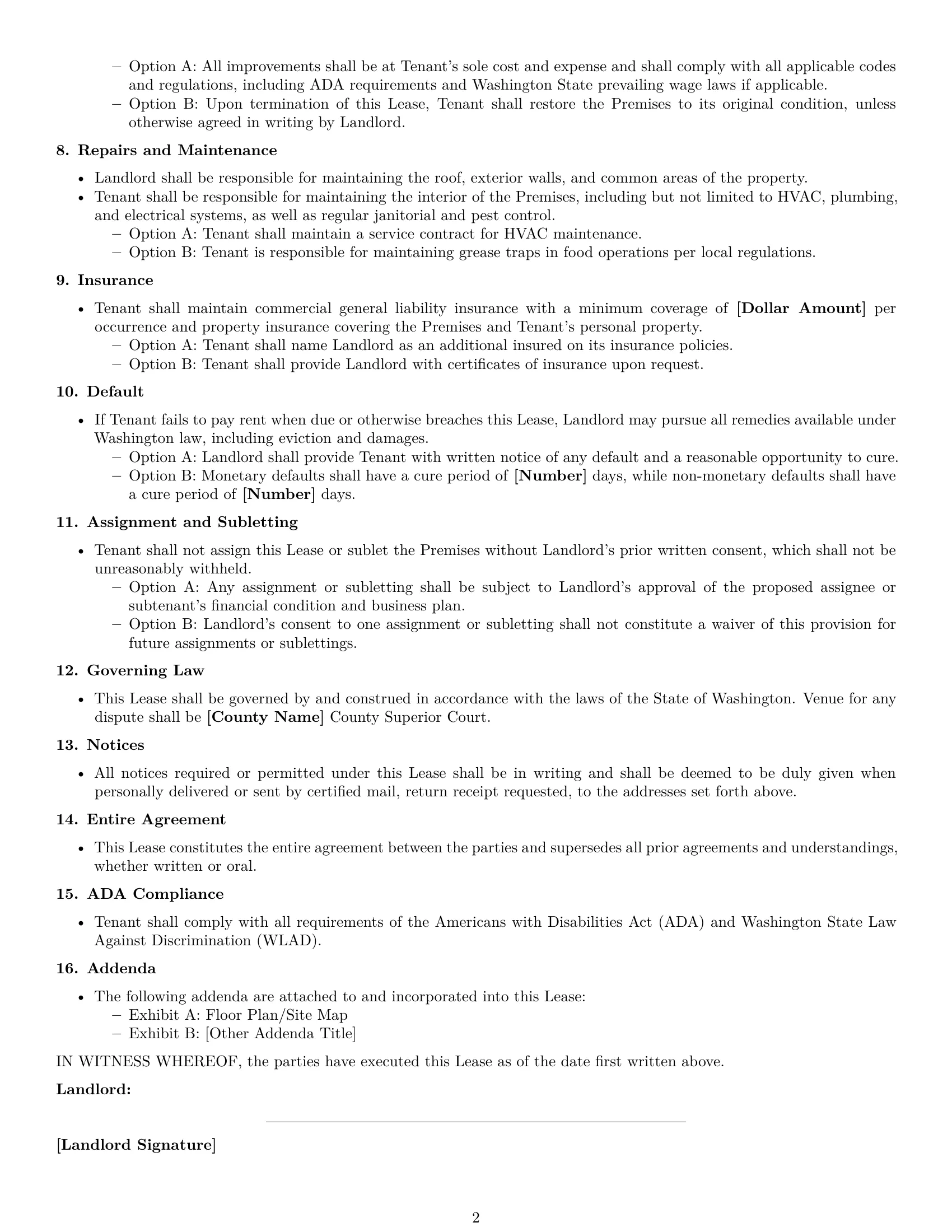Preview page 2 of Free Washington retail lease agreement template