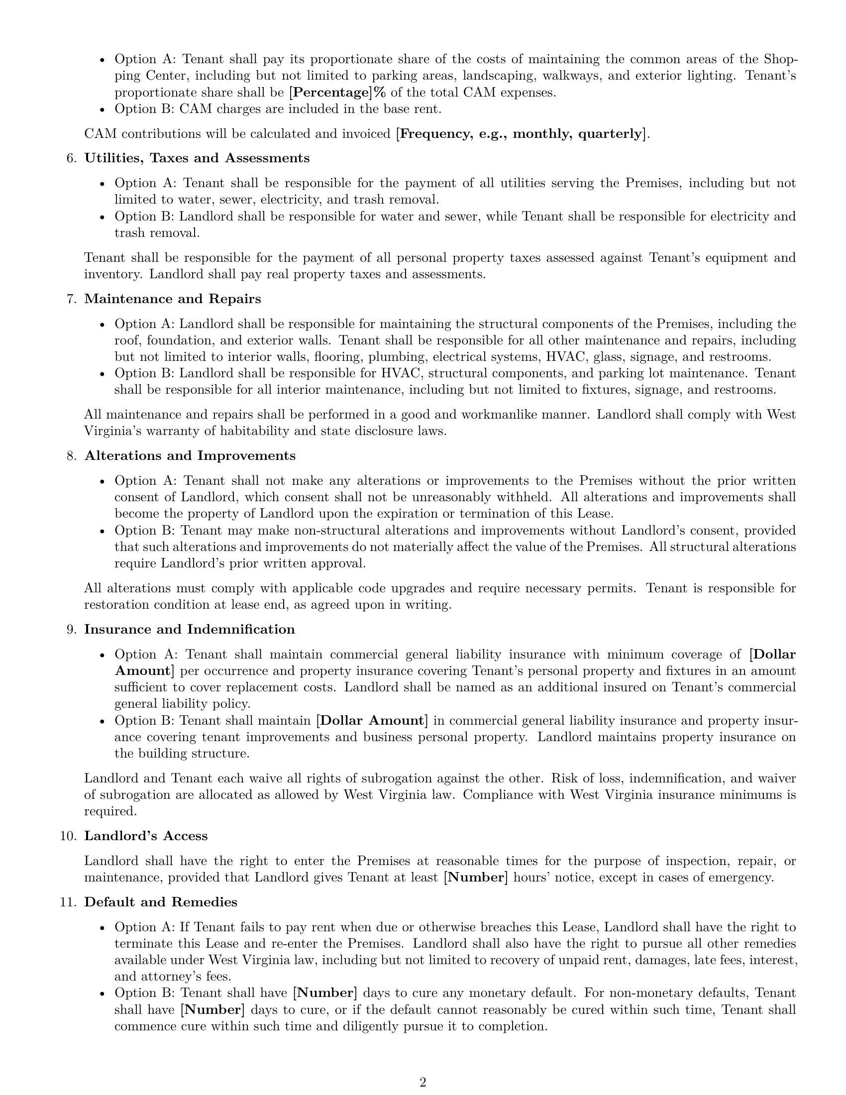 Preview page 2 of Free West Virginia retail lease agreement template