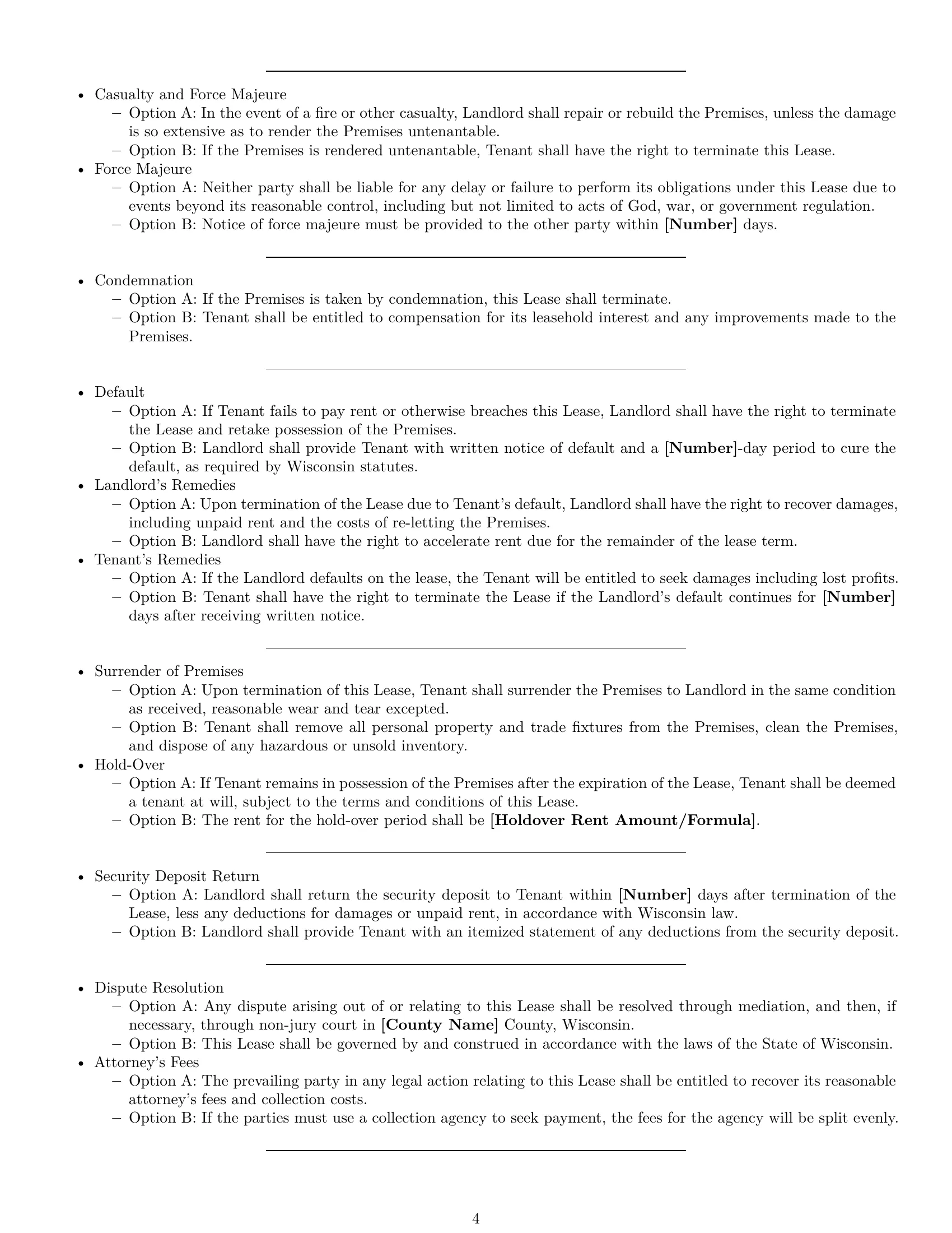 Preview page 4 of Free Wisconsin retail lease agreement template