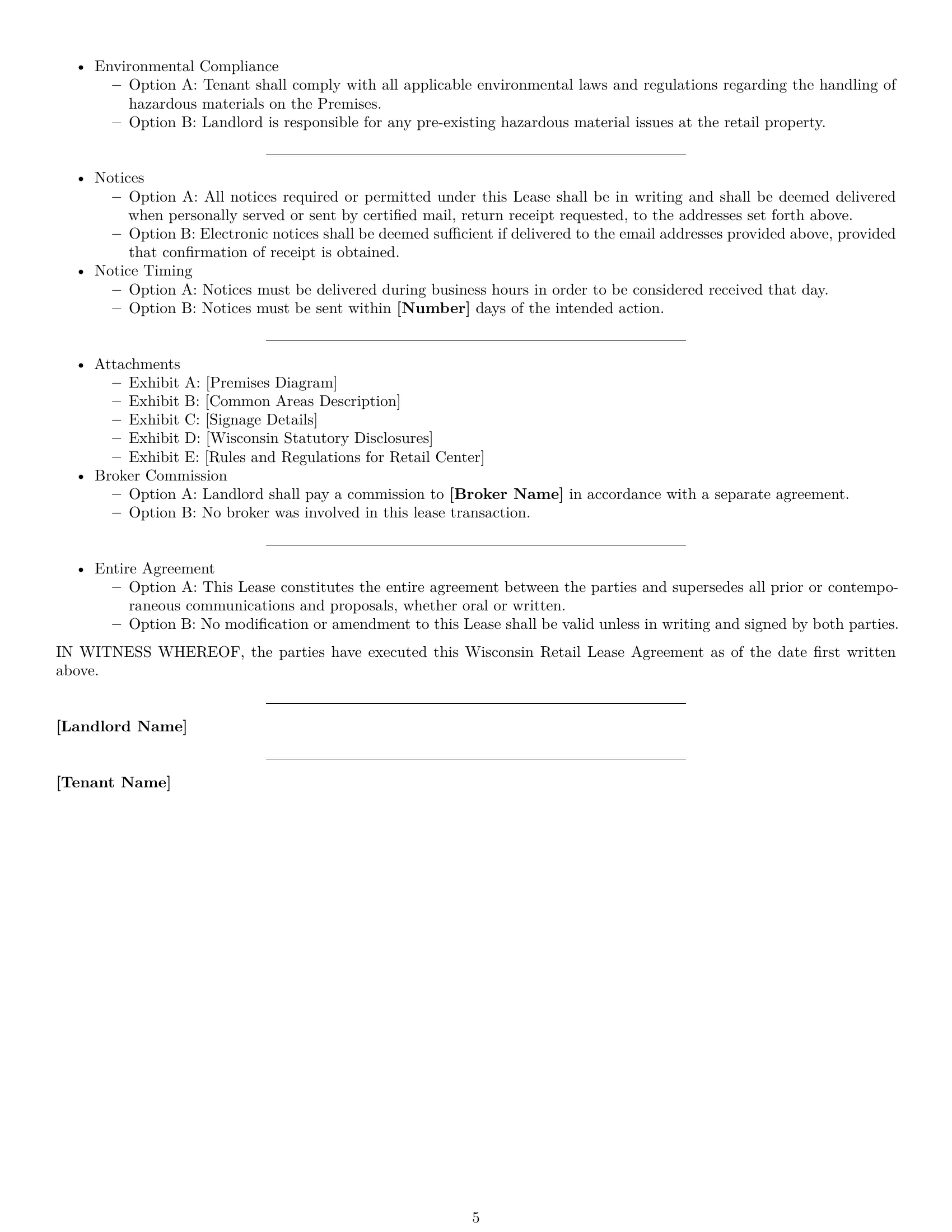 Preview page 5 of Free Wisconsin retail lease agreement template