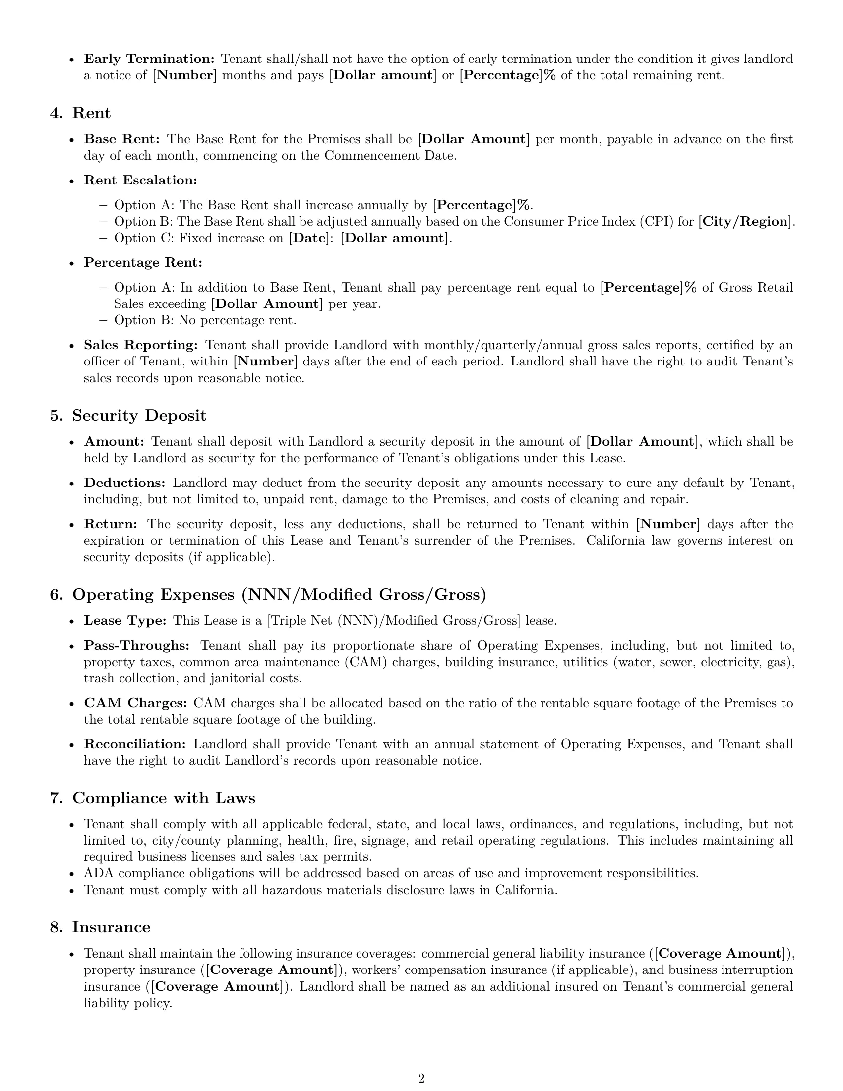 Preview page 2 of Free California retail lease agreement template