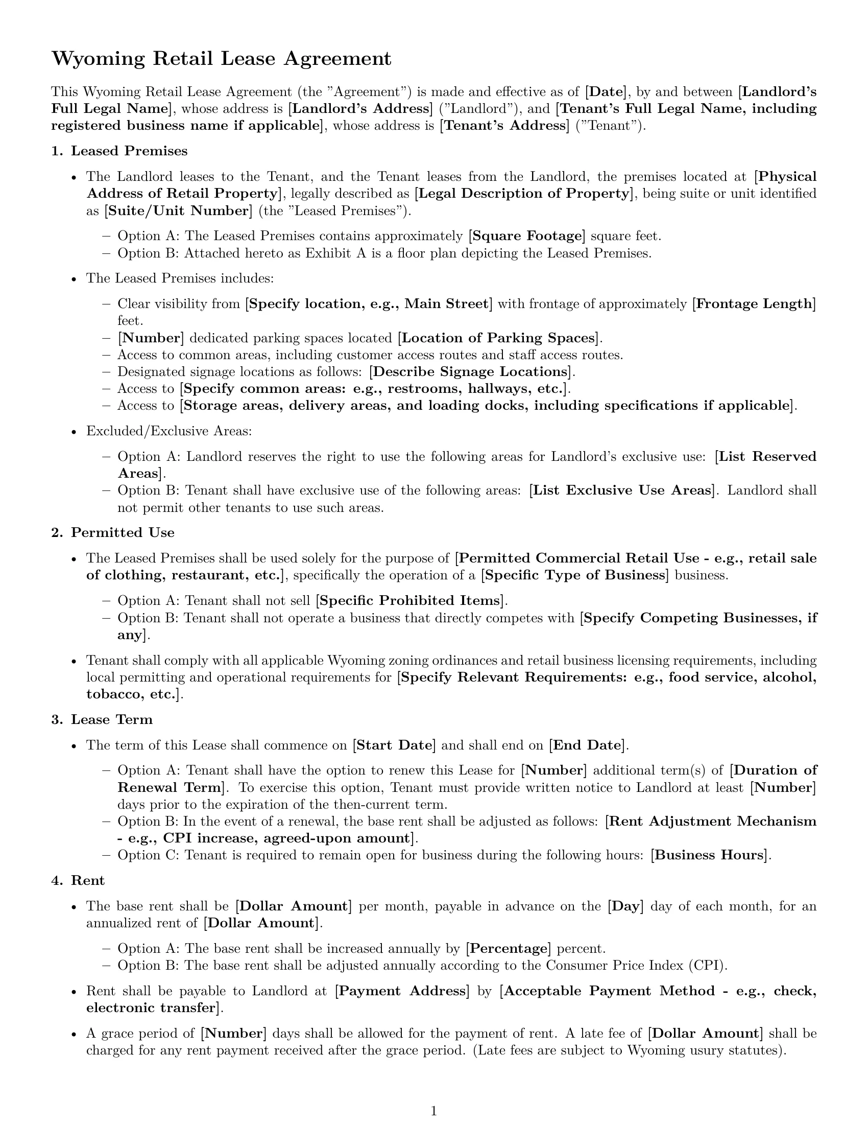 Preview page 1 of Free Wyoming retail lease agreement template