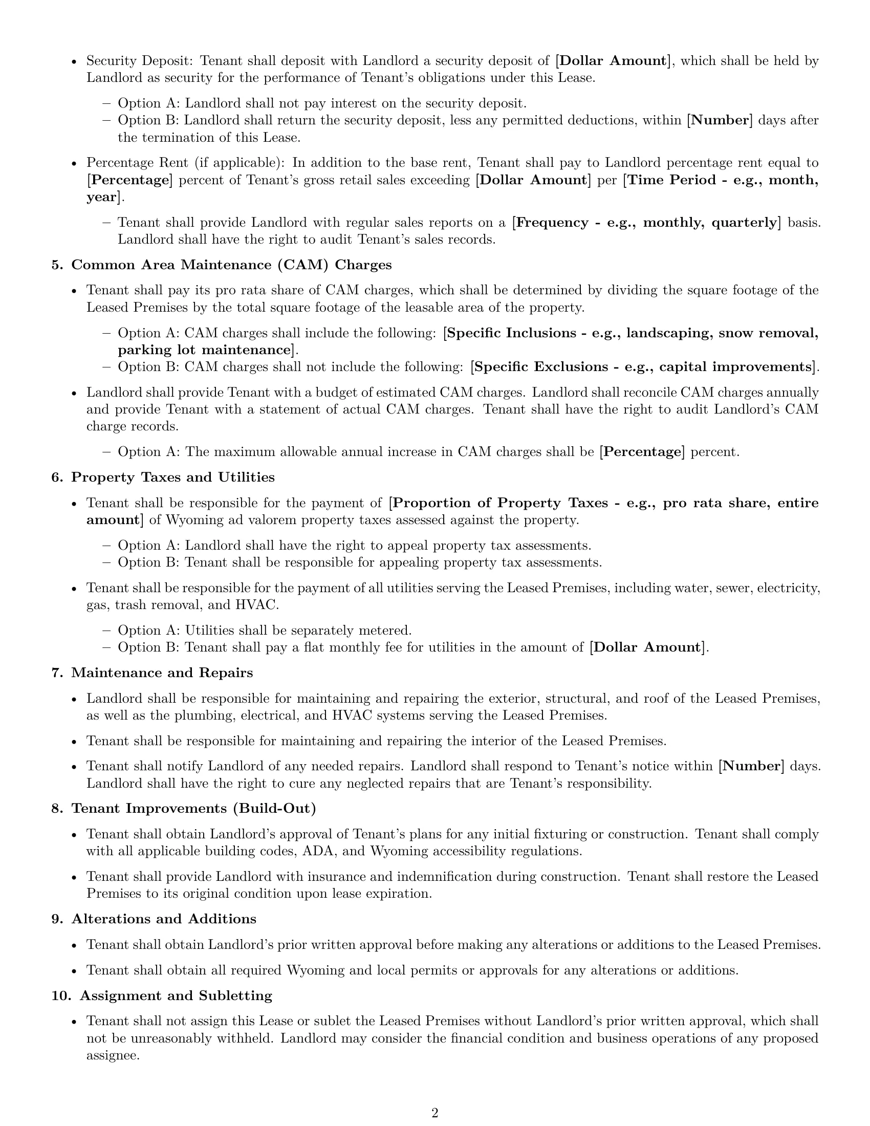 Preview page 2 of Free Wyoming retail lease agreement template