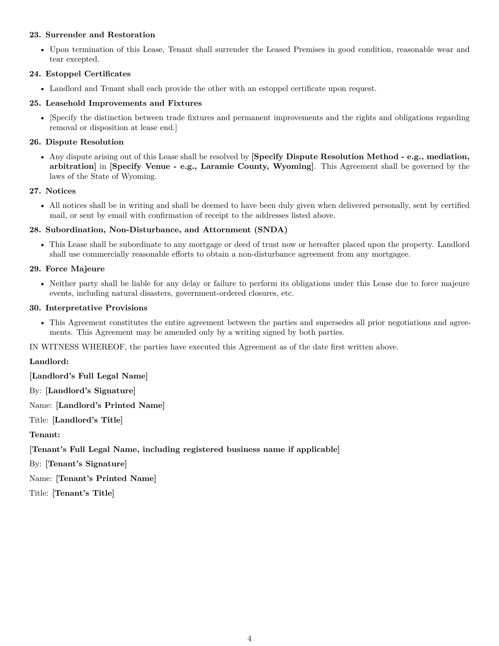 Preview page 4 of Free Wyoming retail lease agreement template