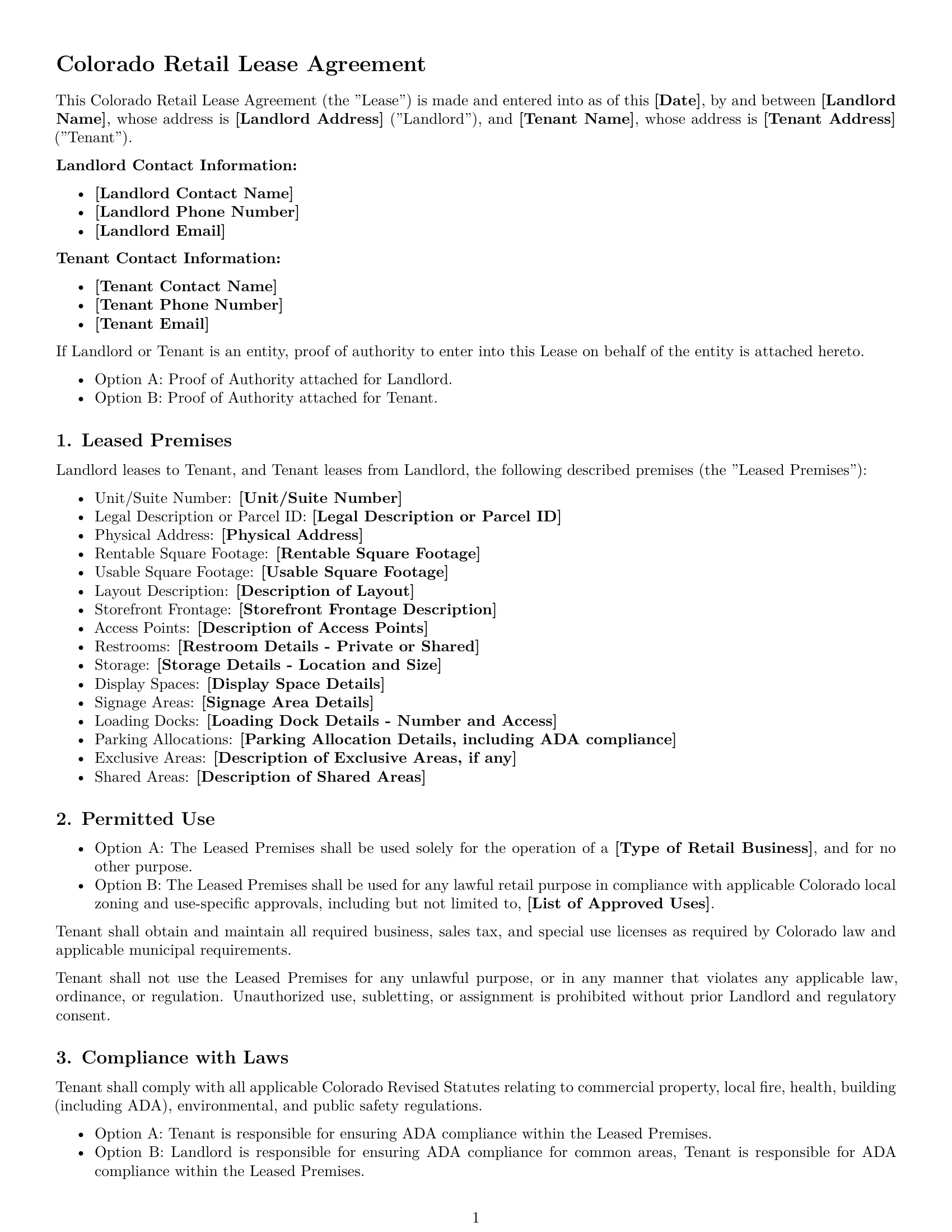 Preview page 1 of Free Colorado retail lease agreement template