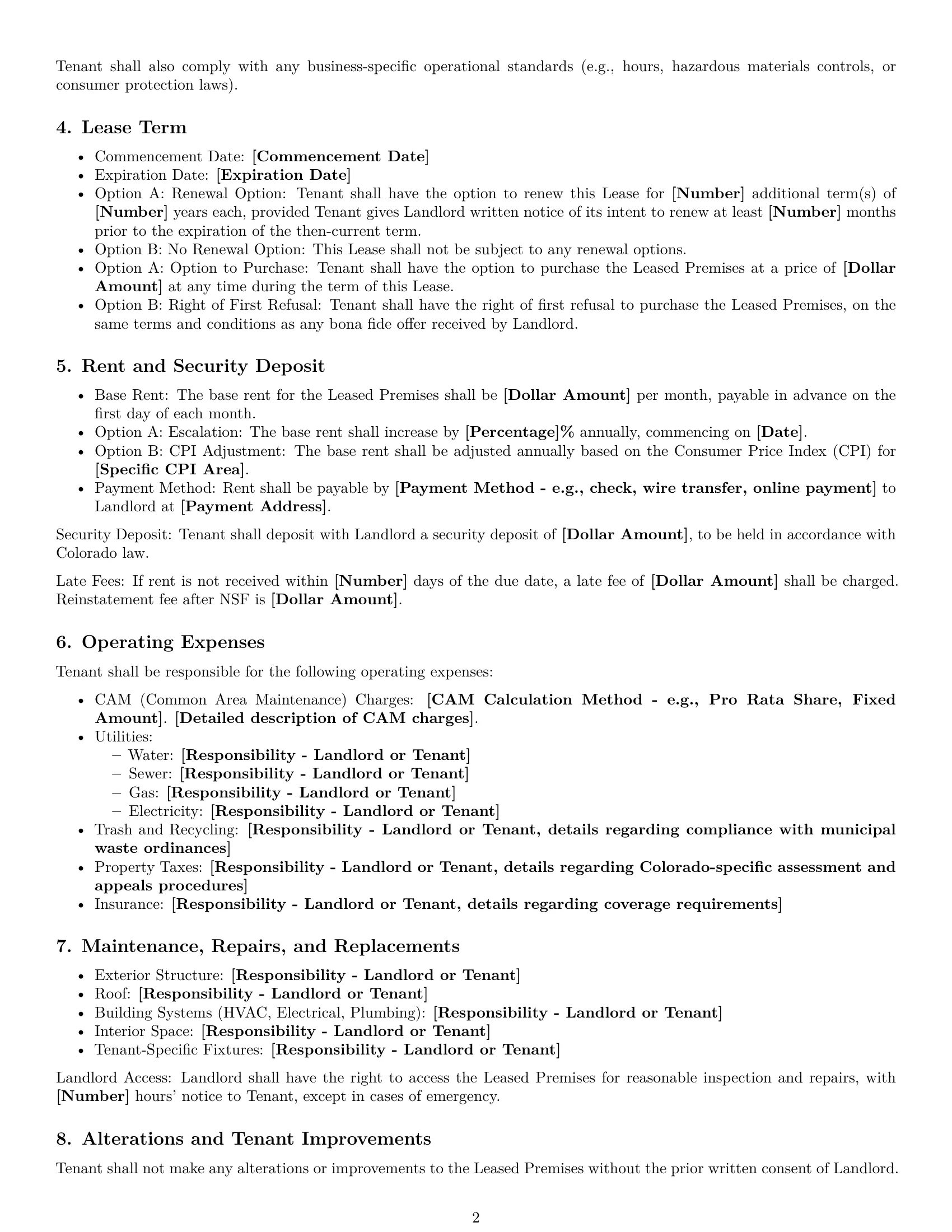 Preview page 2 of Free Colorado retail lease agreement template