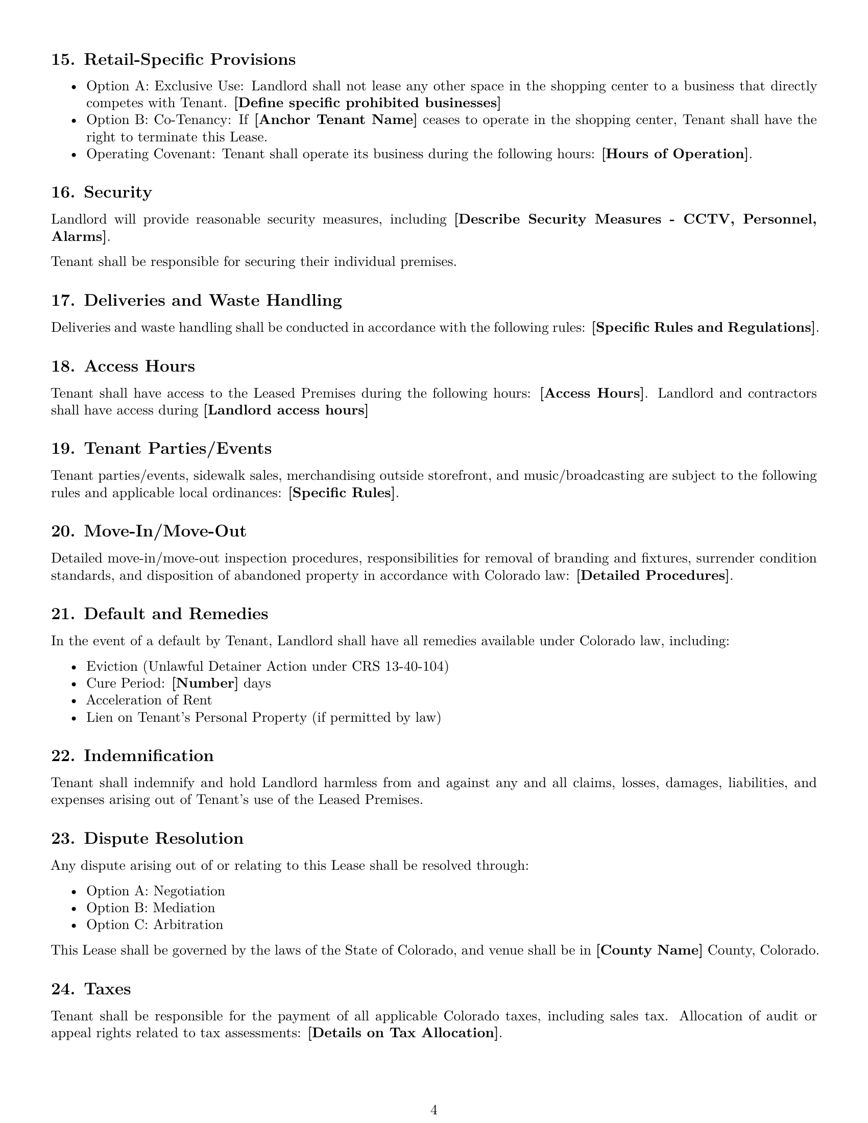 Preview page 4 of Free Colorado retail lease agreement template