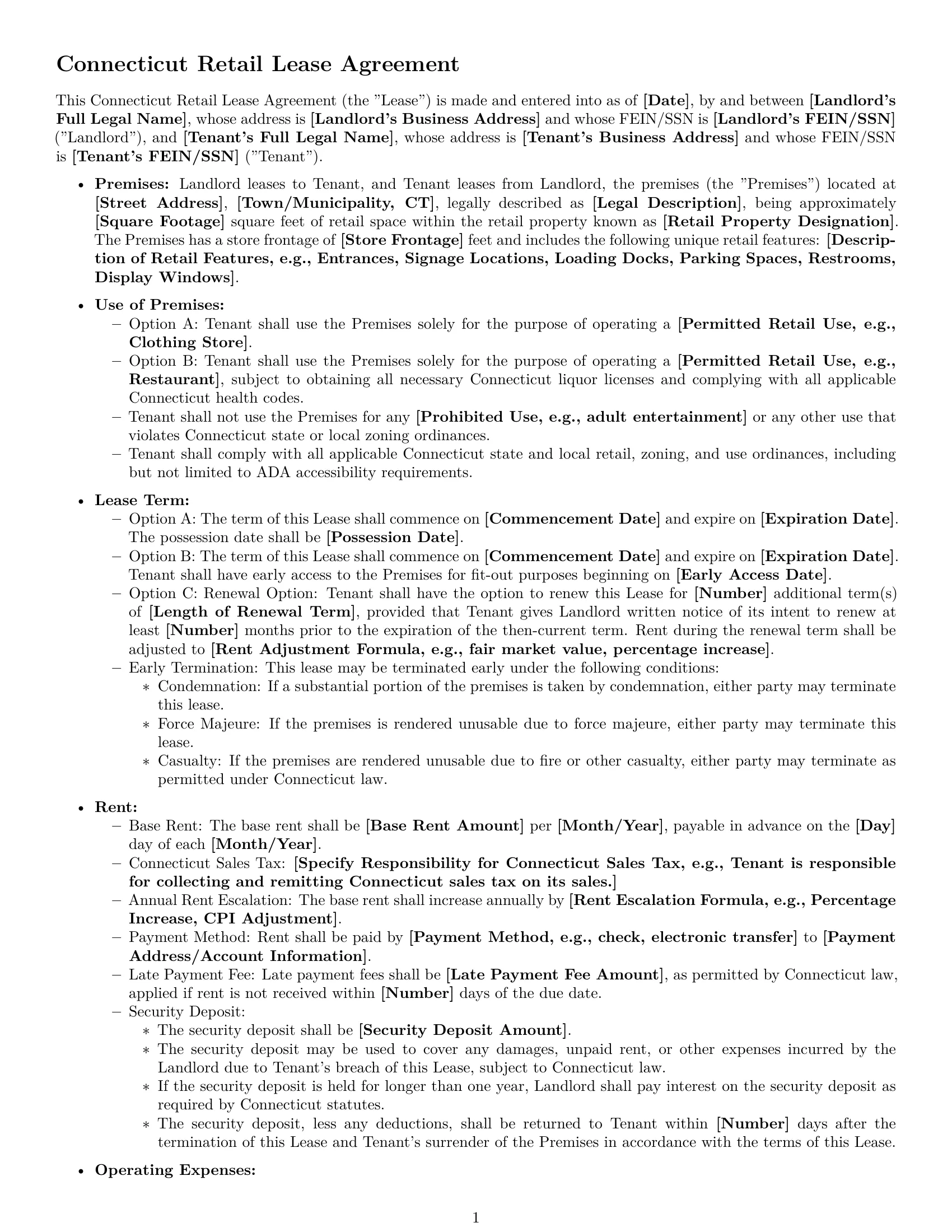 Preview page 1 of Free Connecticut retail lease agreement template