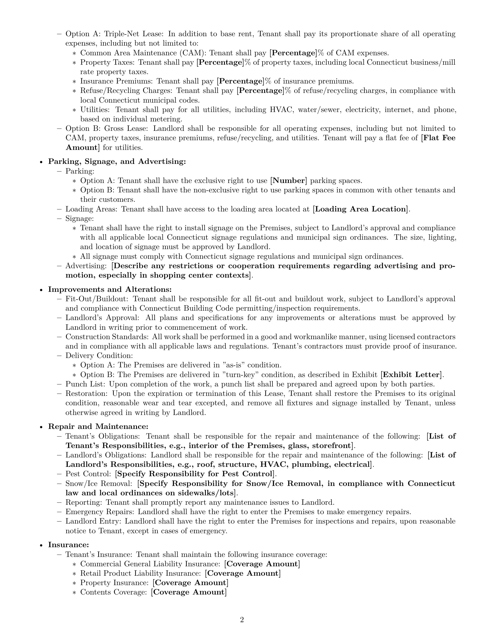 Preview page 2 of Free Connecticut retail lease agreement template