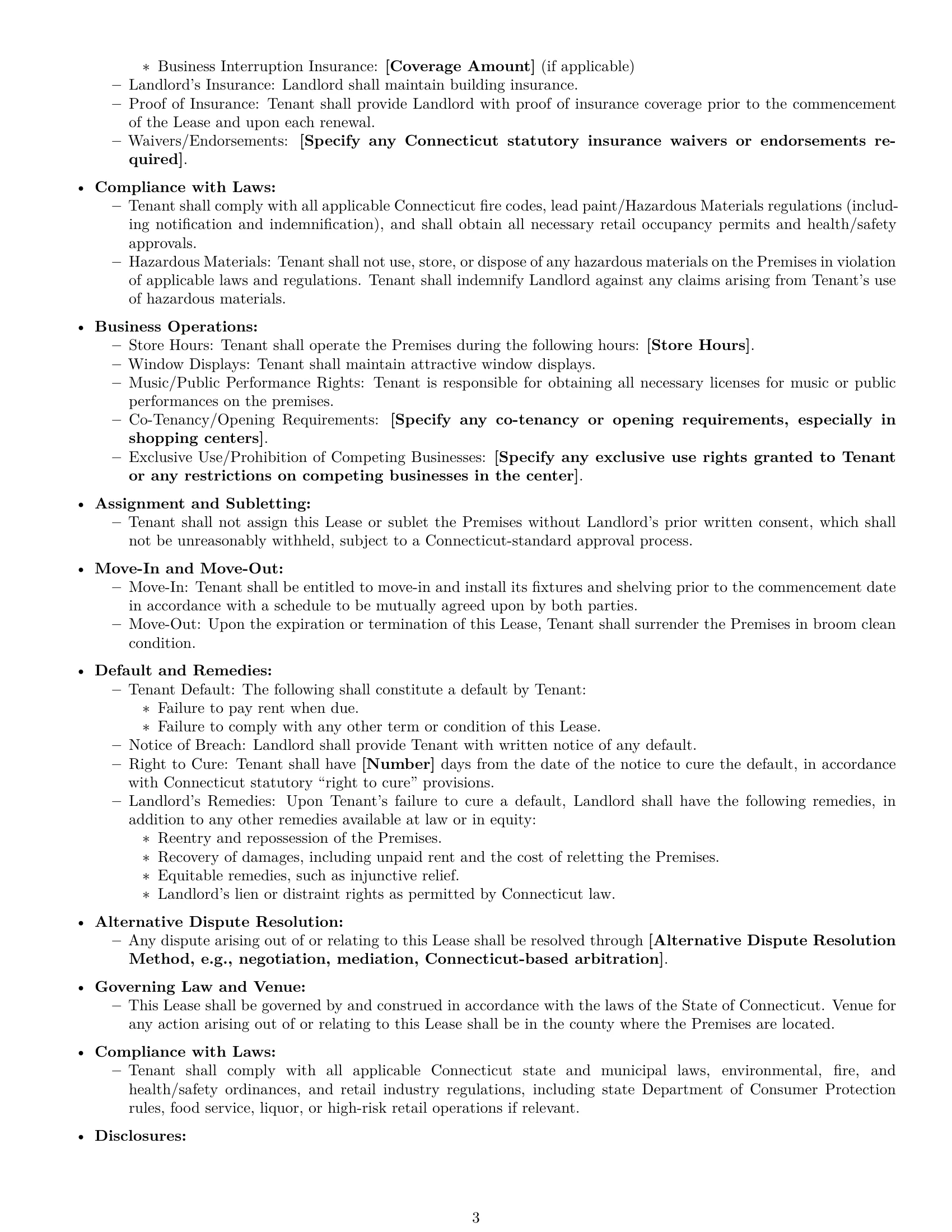 Preview page 3 of Free Connecticut retail lease agreement template