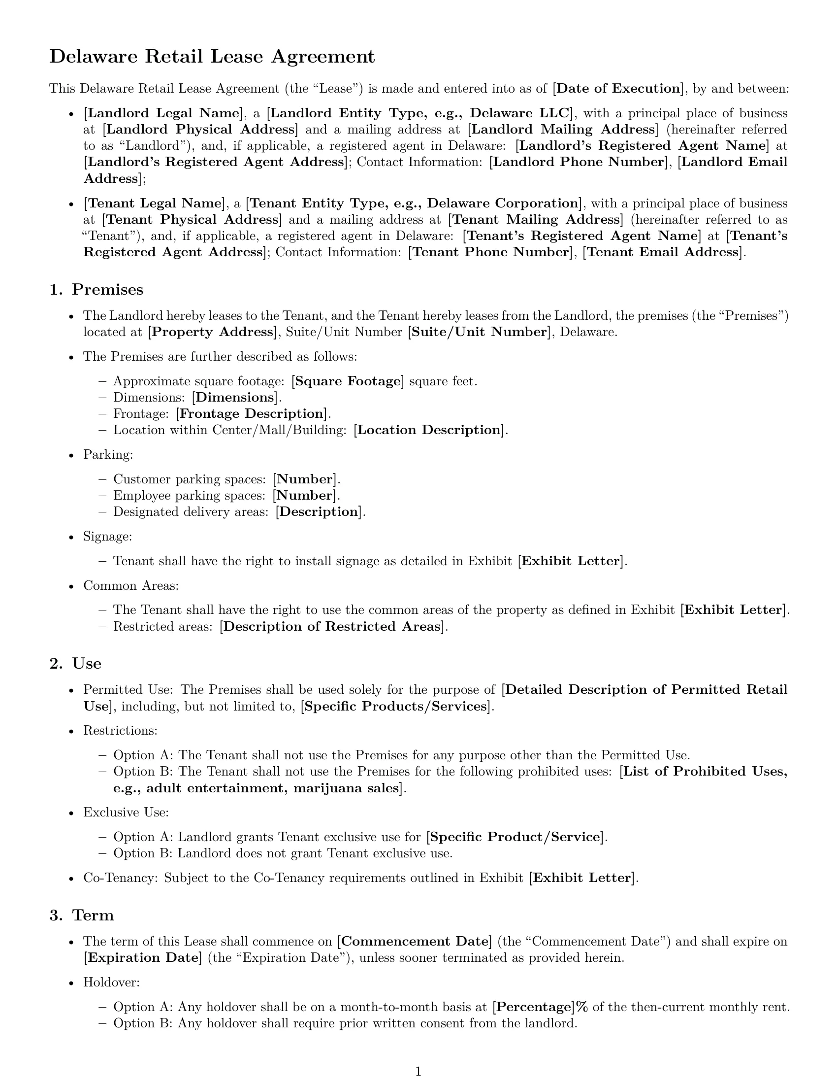 Preview page 1 of Free Delaware retail lease agreement template