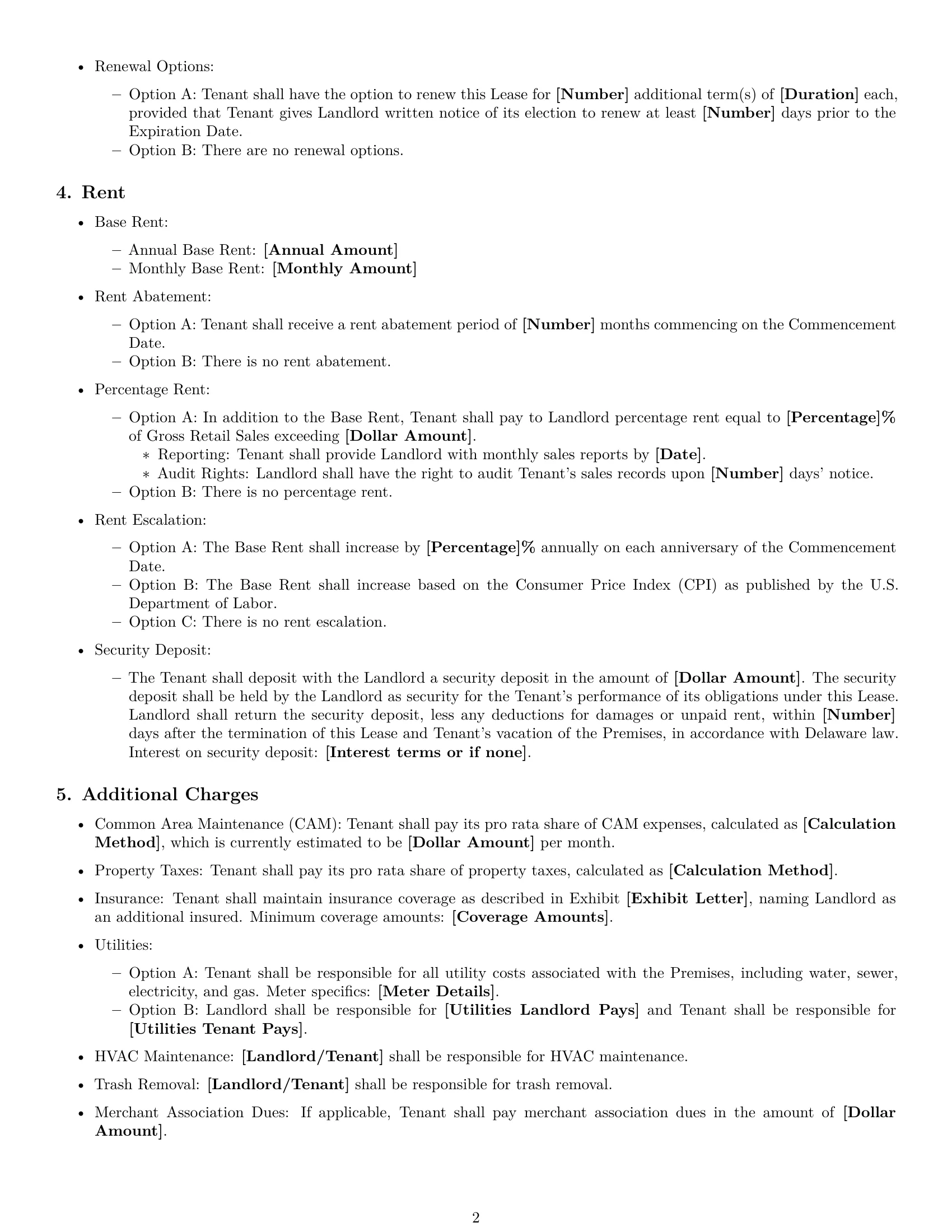 Preview page 2 of Free Delaware retail lease agreement template
