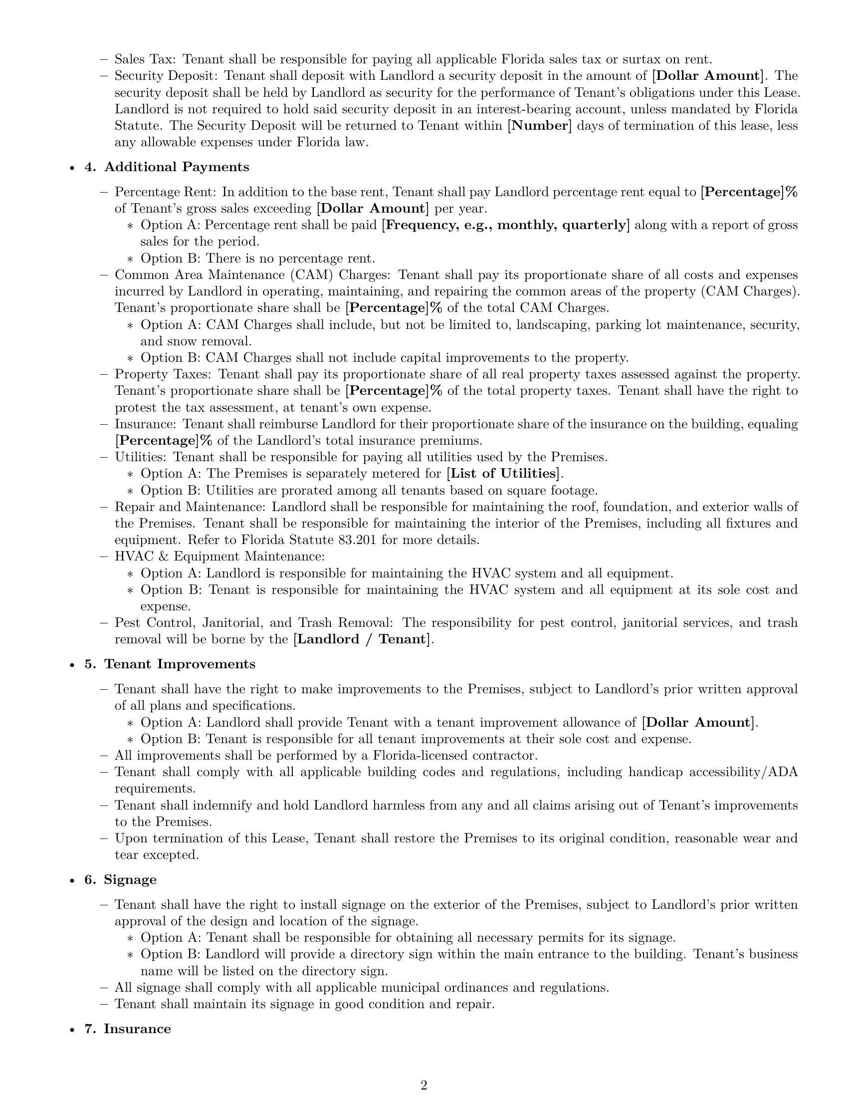 Preview page 2 of Free Florida retail lease agreement template