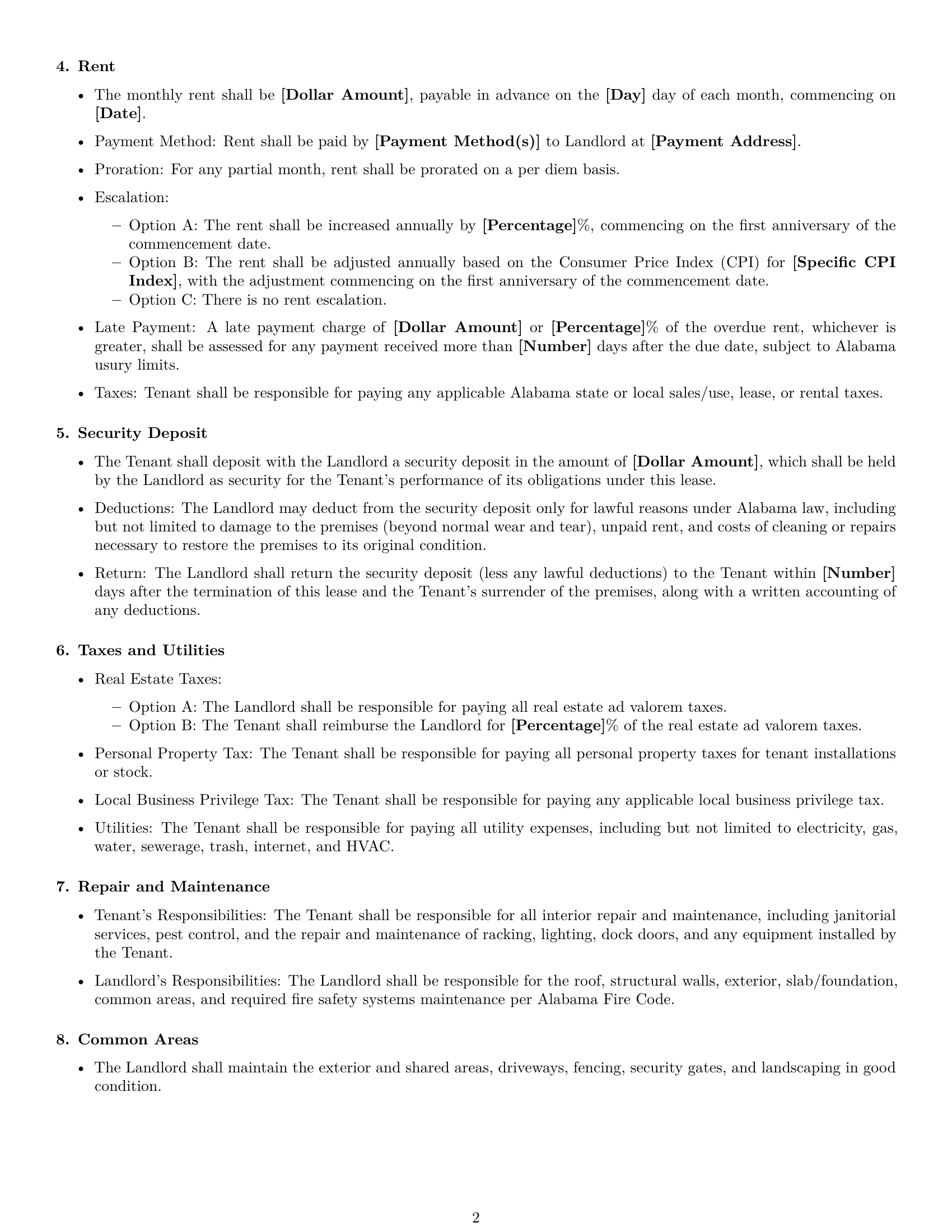 Preview page 2 of Free Alabama warehouse lease agreement template