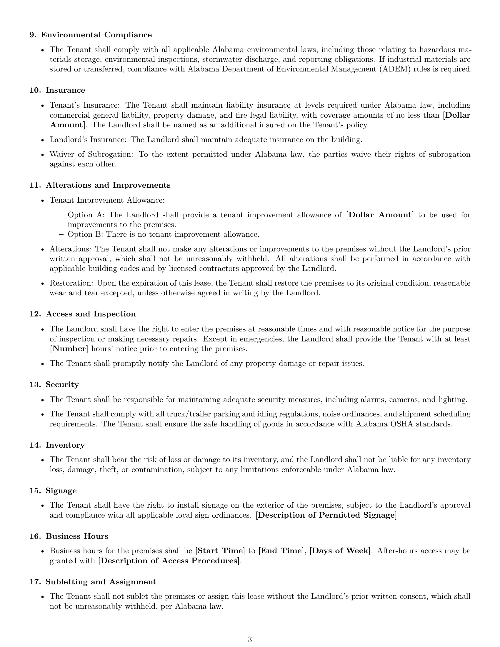 Preview page 3 of Free Alabama warehouse lease agreement template