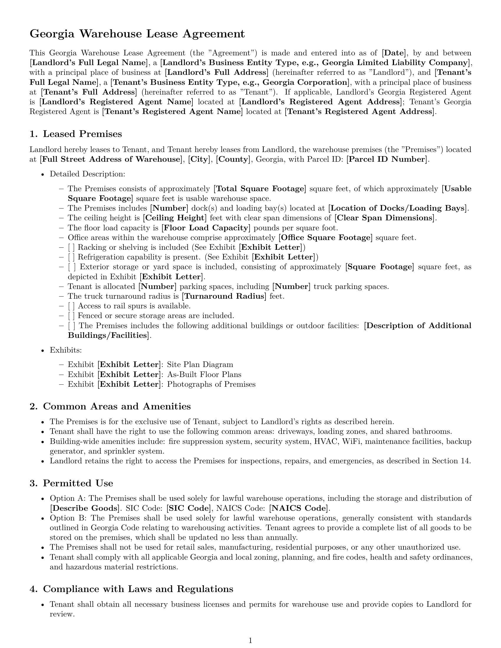 Preview page 1 of Free Georgia warehouse lease agreement template