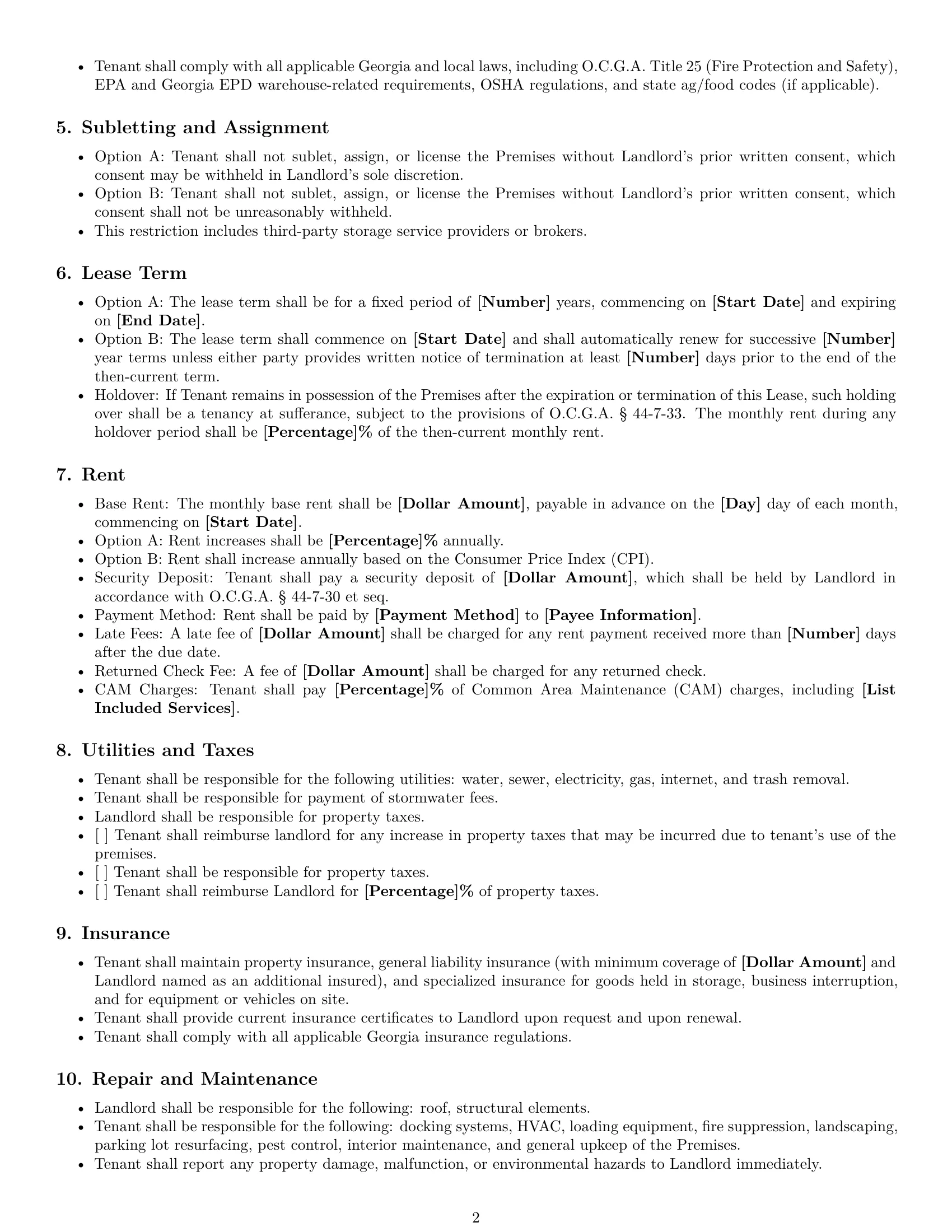 Preview page 2 of Free Georgia warehouse lease agreement template