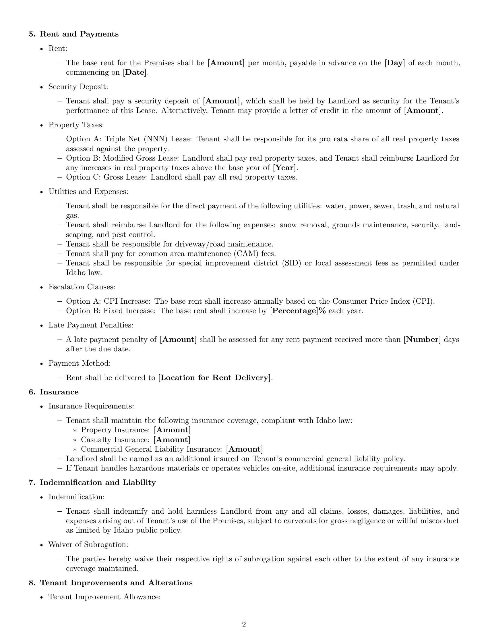 Preview page 2 of Free Idaho warehouse lease agreement template