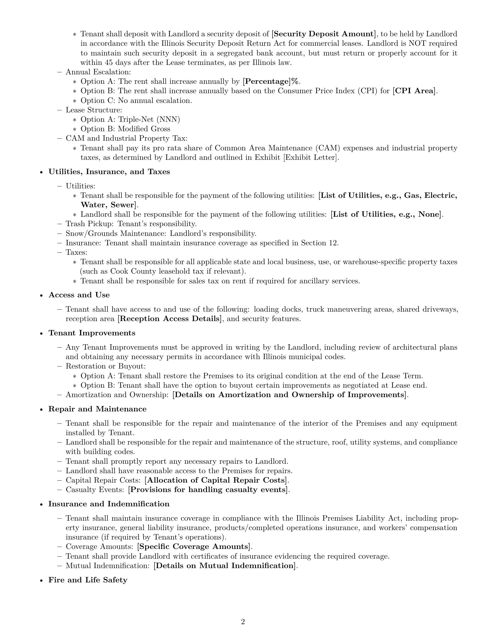 Preview page 2 of Free Illinois warehouse lease agreement template