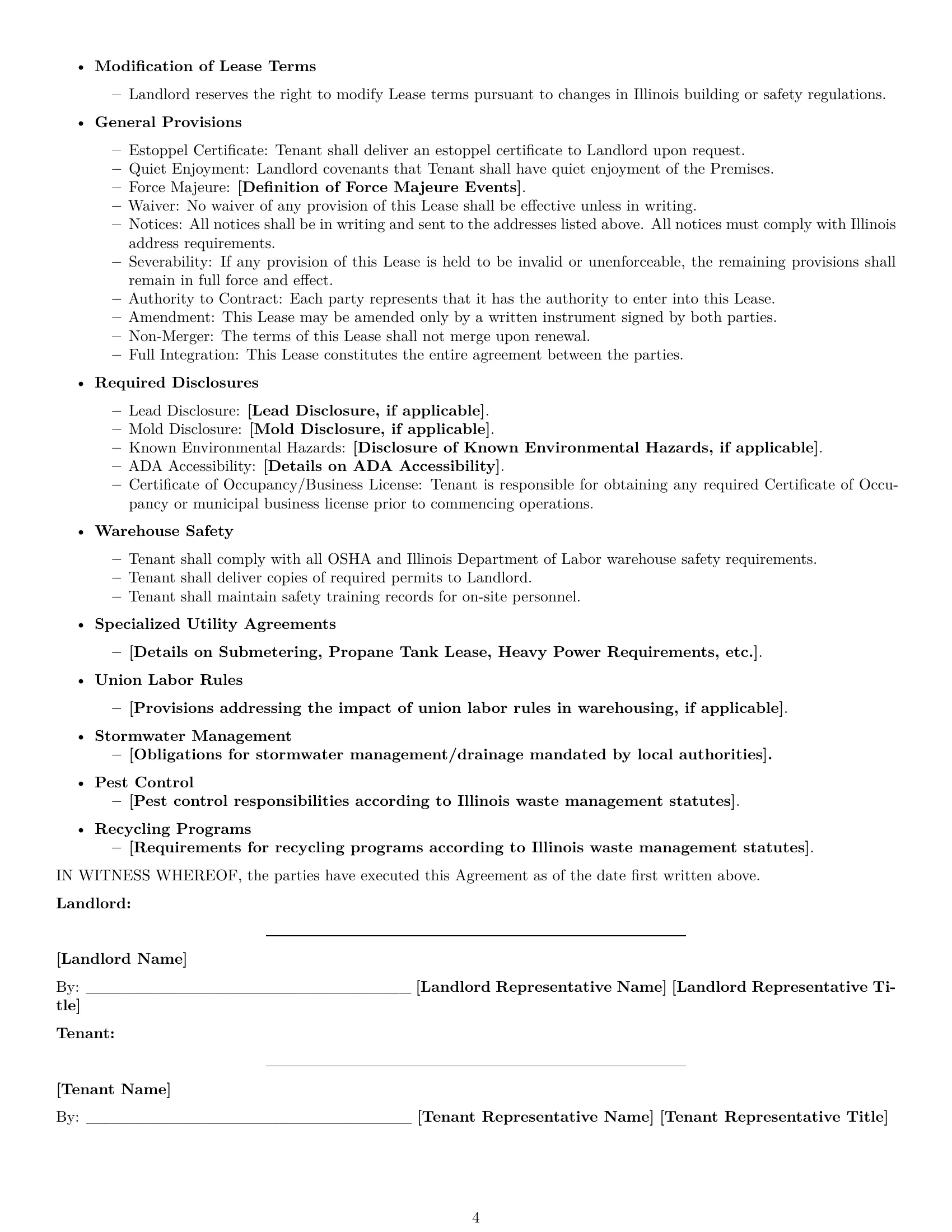 Preview page 4 of Free Illinois warehouse lease agreement template