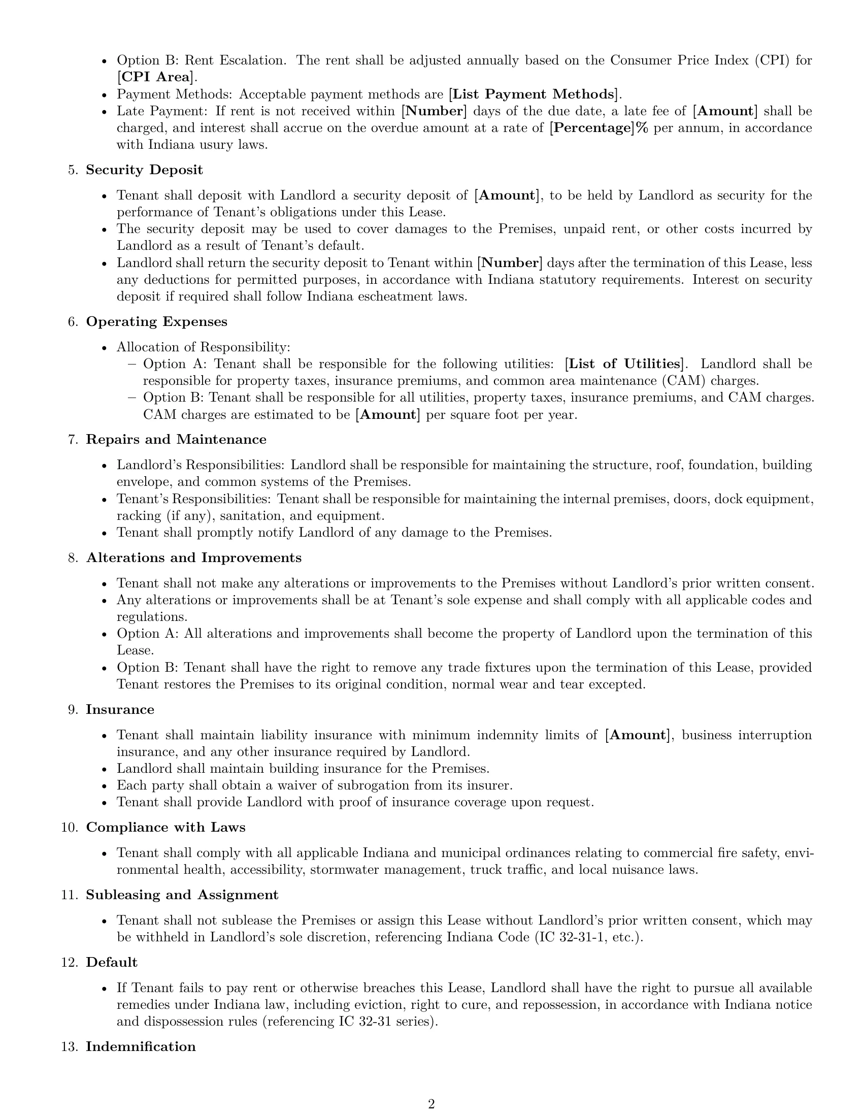 Preview page 2 of Free Indiana warehouse lease agreement template